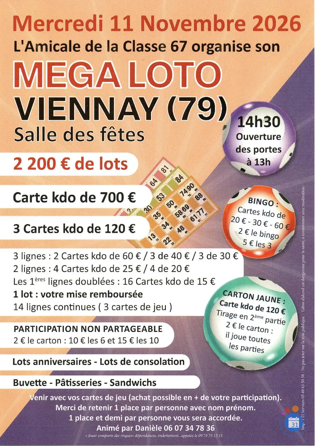 Flyer Méga loto de l'Amicale de la Classe 67 de Parthenay