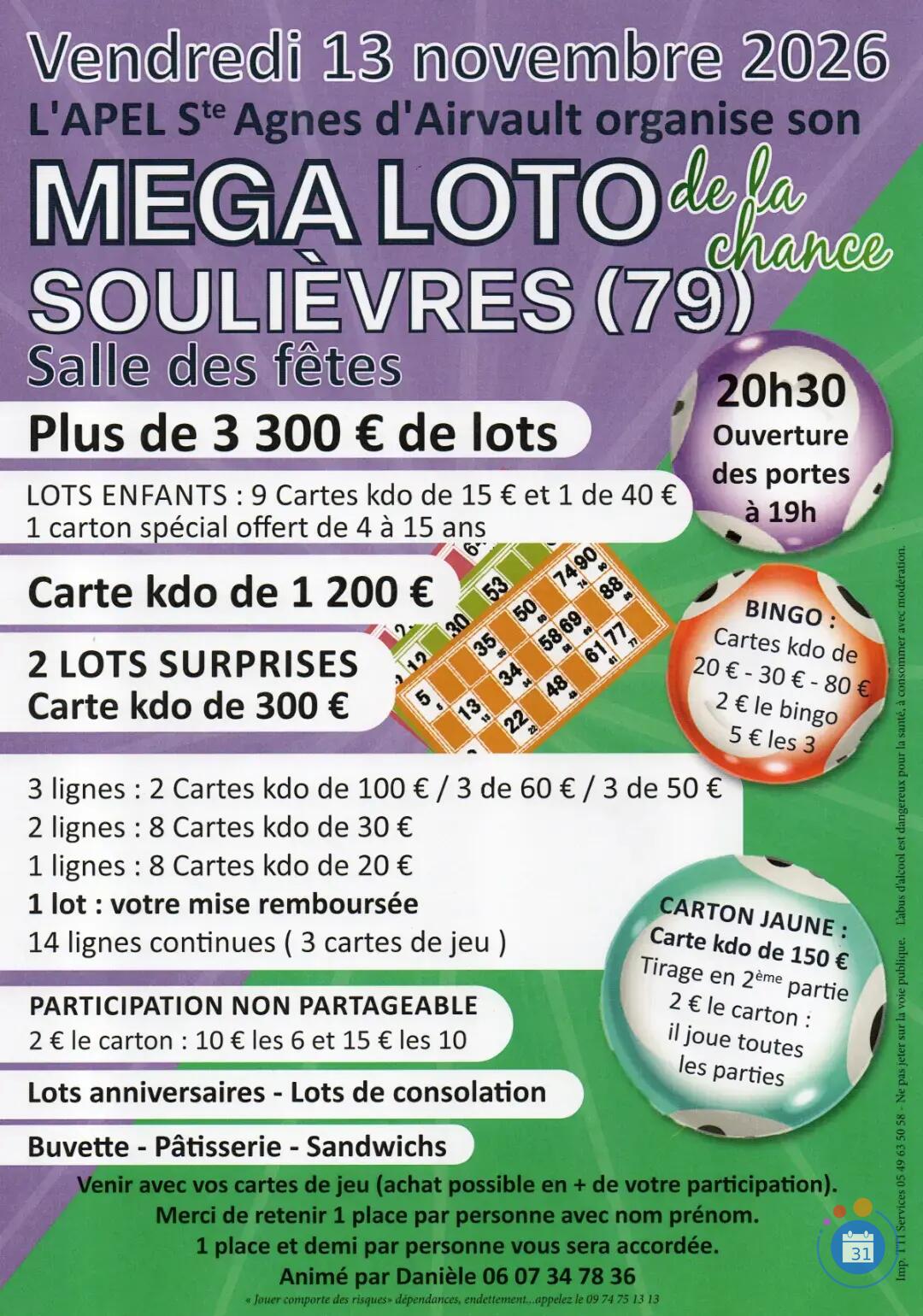 Flyer Méga loto de la Chance APEL Ste Agnes Airvault