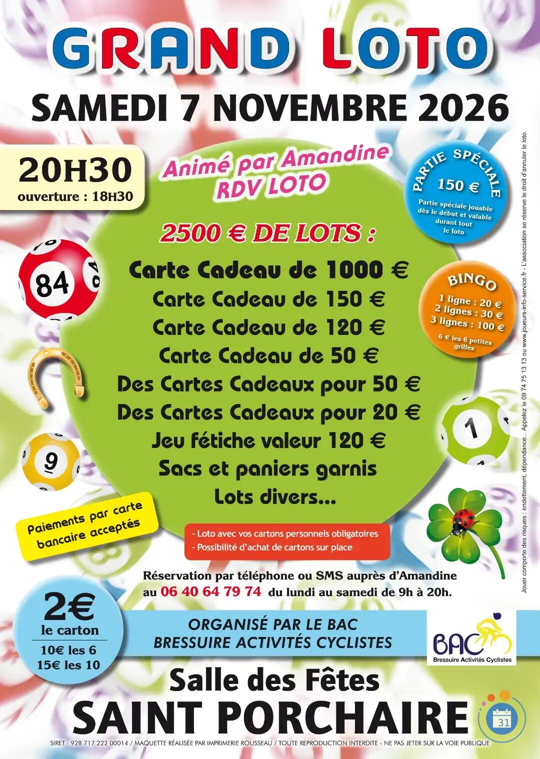Flyer Grand loto anime par amandine rdv loto a saint porchaire