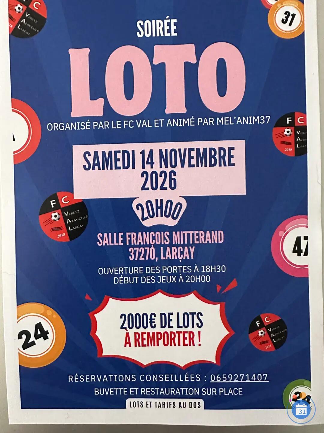 Flyer Super loto de l'association FC VAL animé par Mélanie