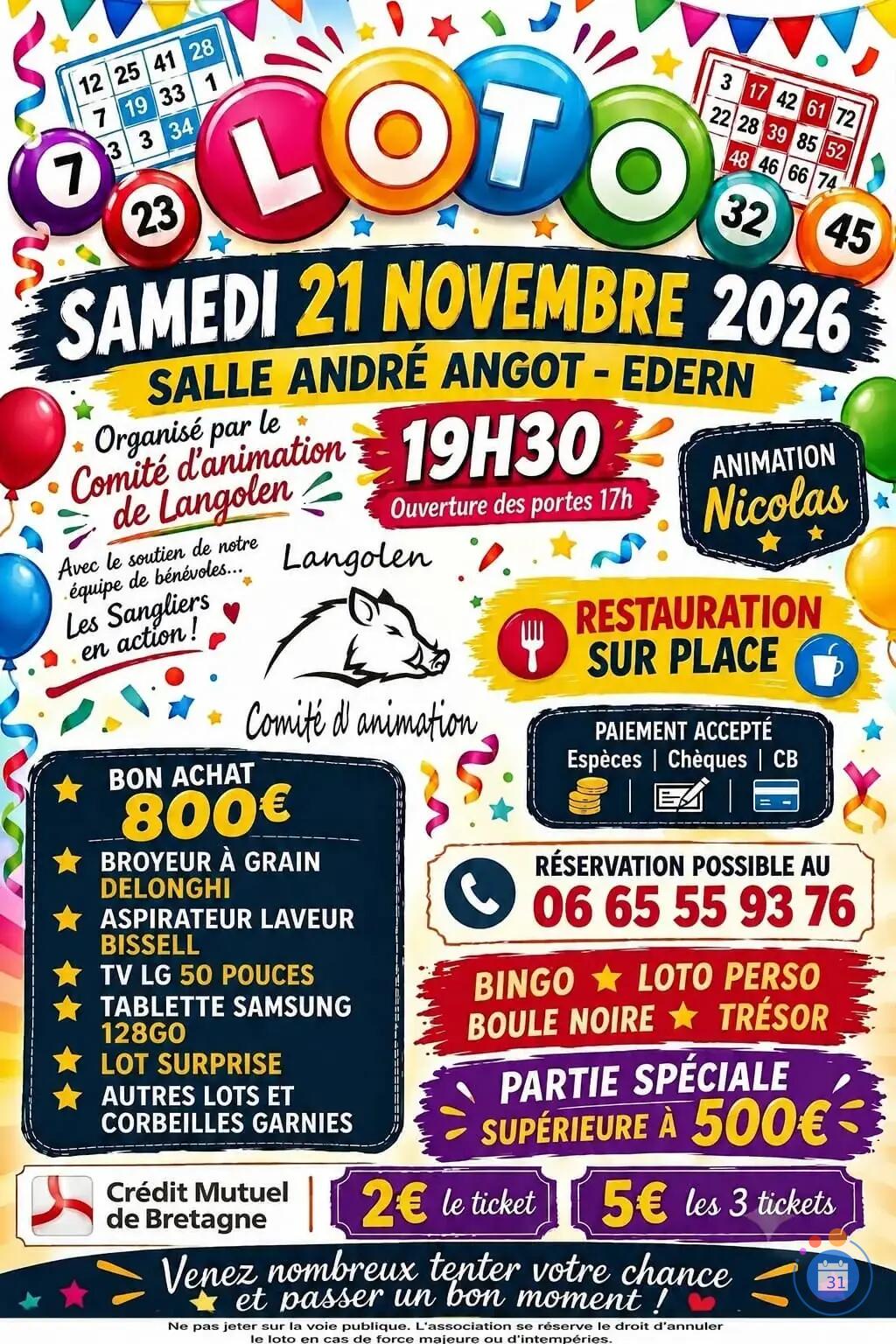 Flyer Super Loto du Comité d'Animation de Langolen