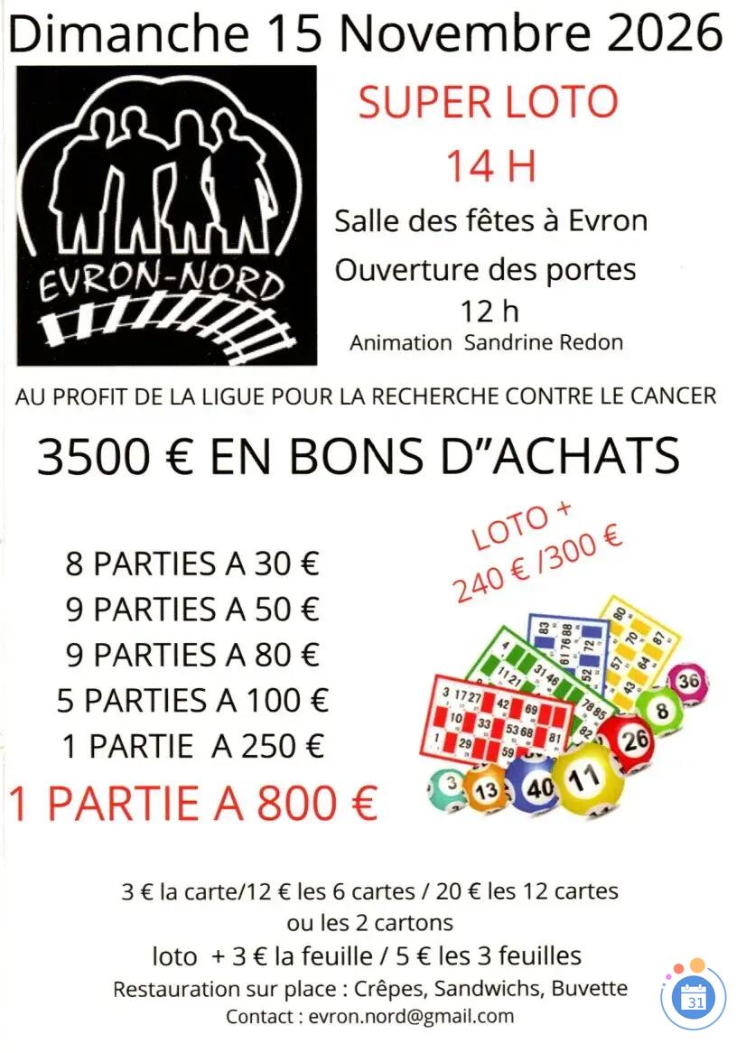 Flyer super loto au profit de la ligue pour la recherche contre le cancer