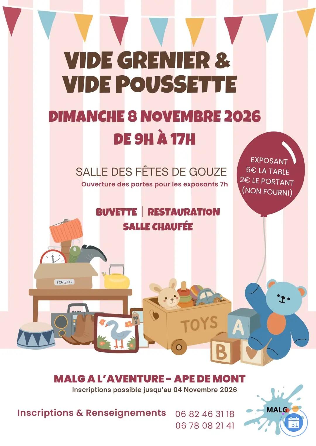Image Vide Grenier & Vide Poussette - MALG à l'Aventure - APE de MONT (photo 1)