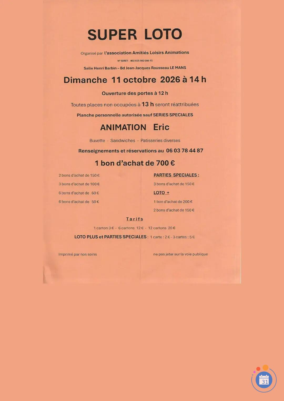 Image SUPER LOTO AMITIES LOISIRS ANIMATIONS Animation ERIC (photo 1)