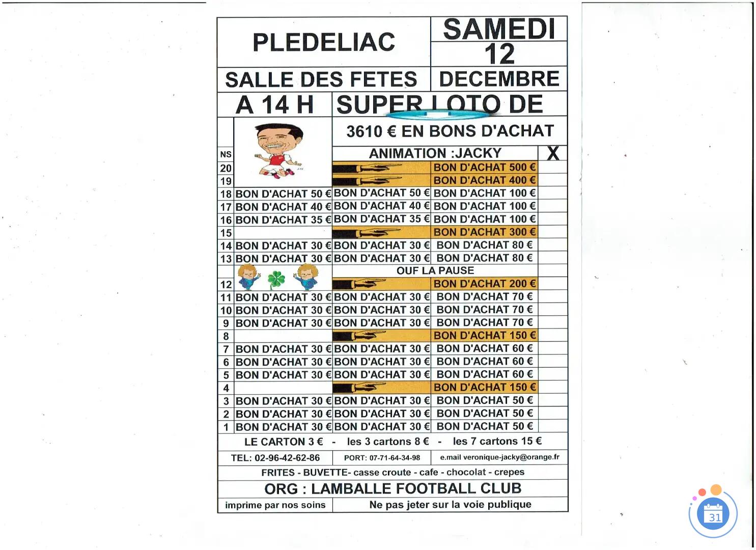 Flyer Loto de 3610€ anime par jacky