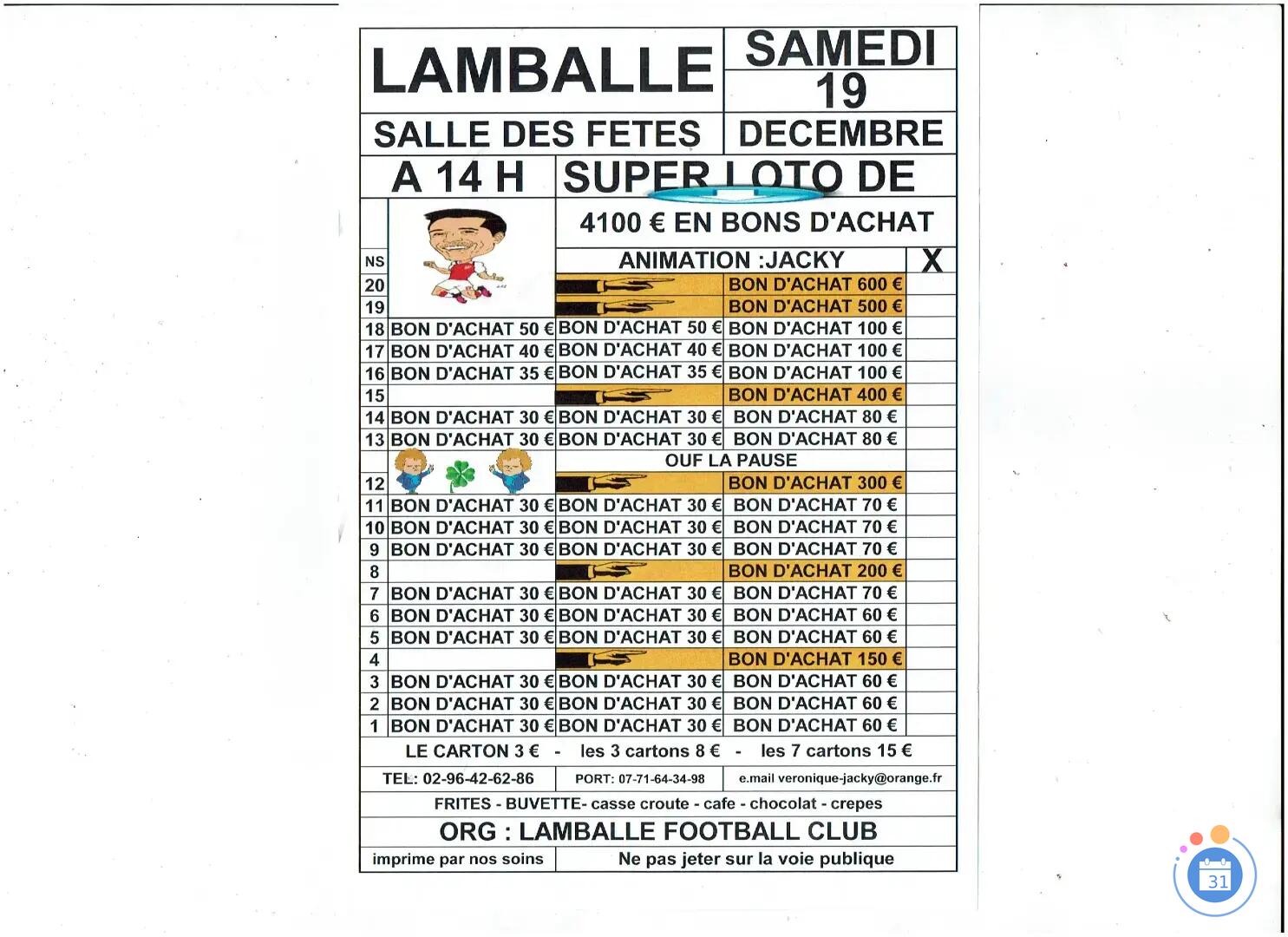 Flyer Loto de 4100€ anime par jacky