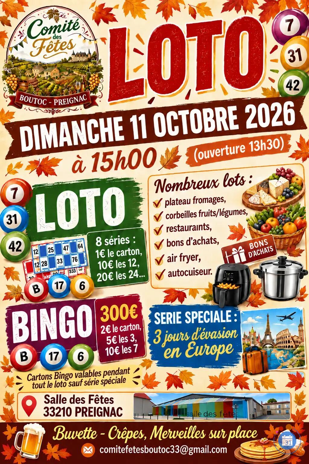 Image LOTO D'AUTOMNE DU COMITE DES FETES DE BOUTOC PREIGNAC (photo 1)