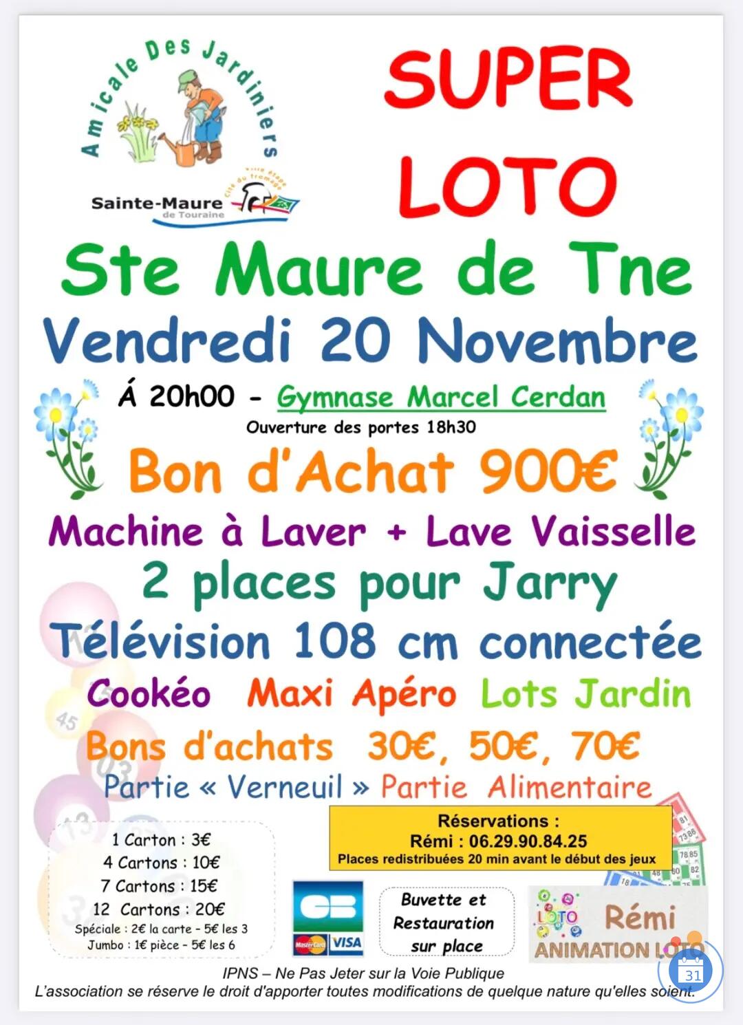 Flyer Super Loto des Jardiniers animé par Rémi