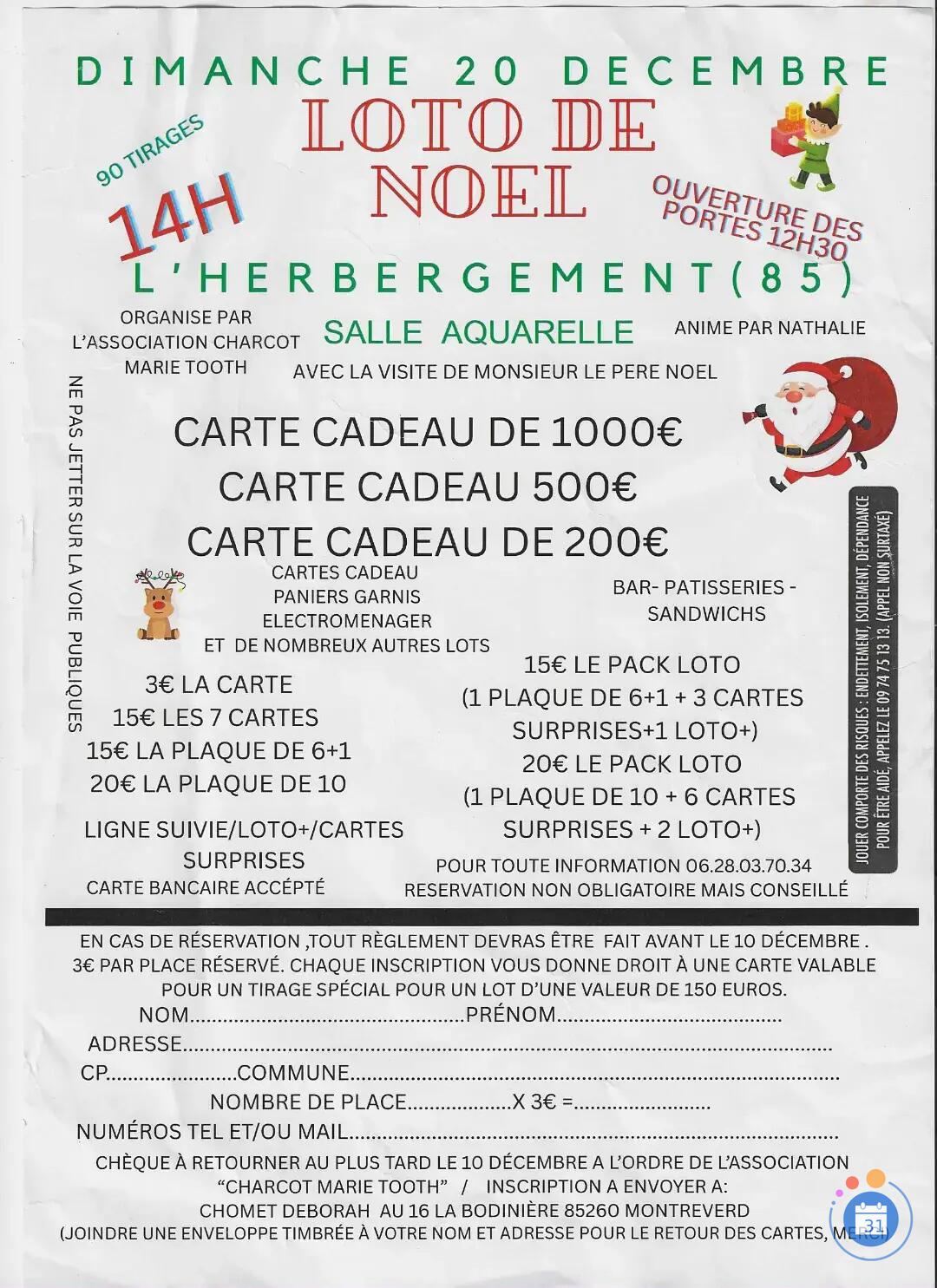 Flyer super loto de noël animé par nathalie