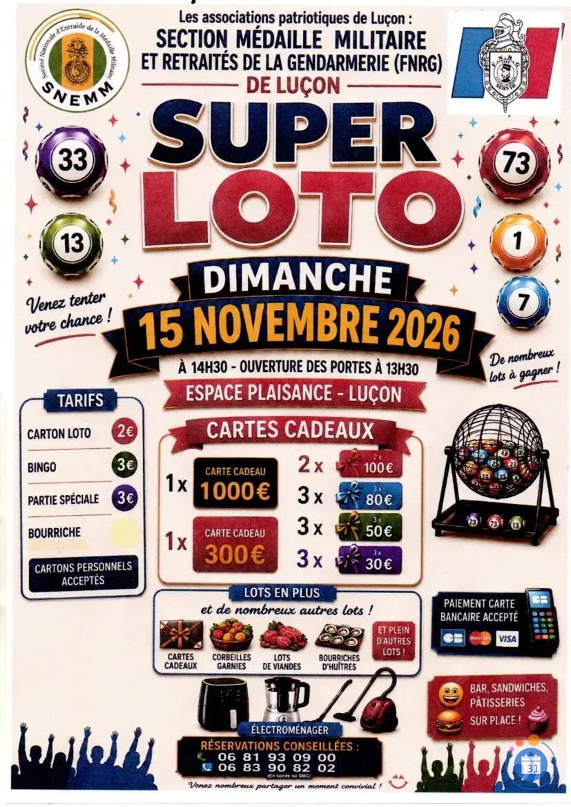Flyer Super Loto de la Fédération Nationnale des Retraités de la Gendarmerie de Luçon