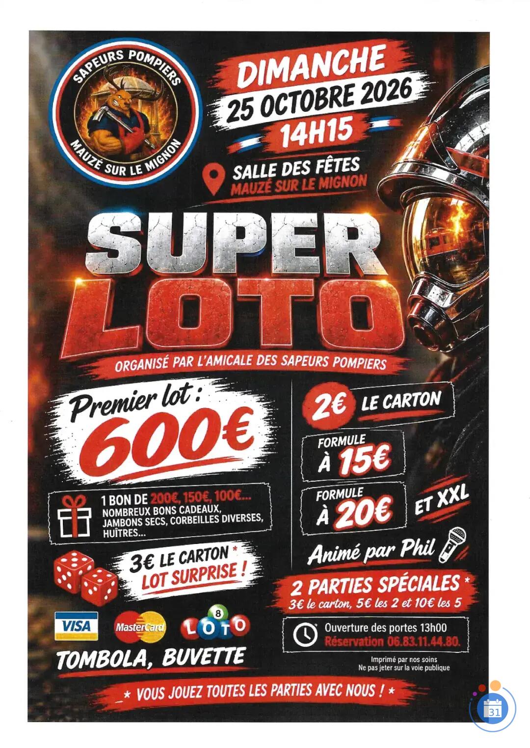 Flyer loto des sapeurs pompiers