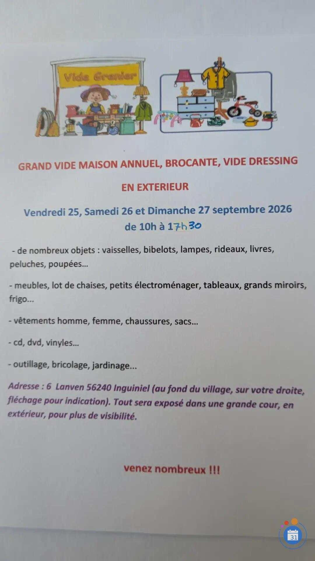 Image Grand vide maison annuel, brocante, vide dressing, en extérieur (photo 1)