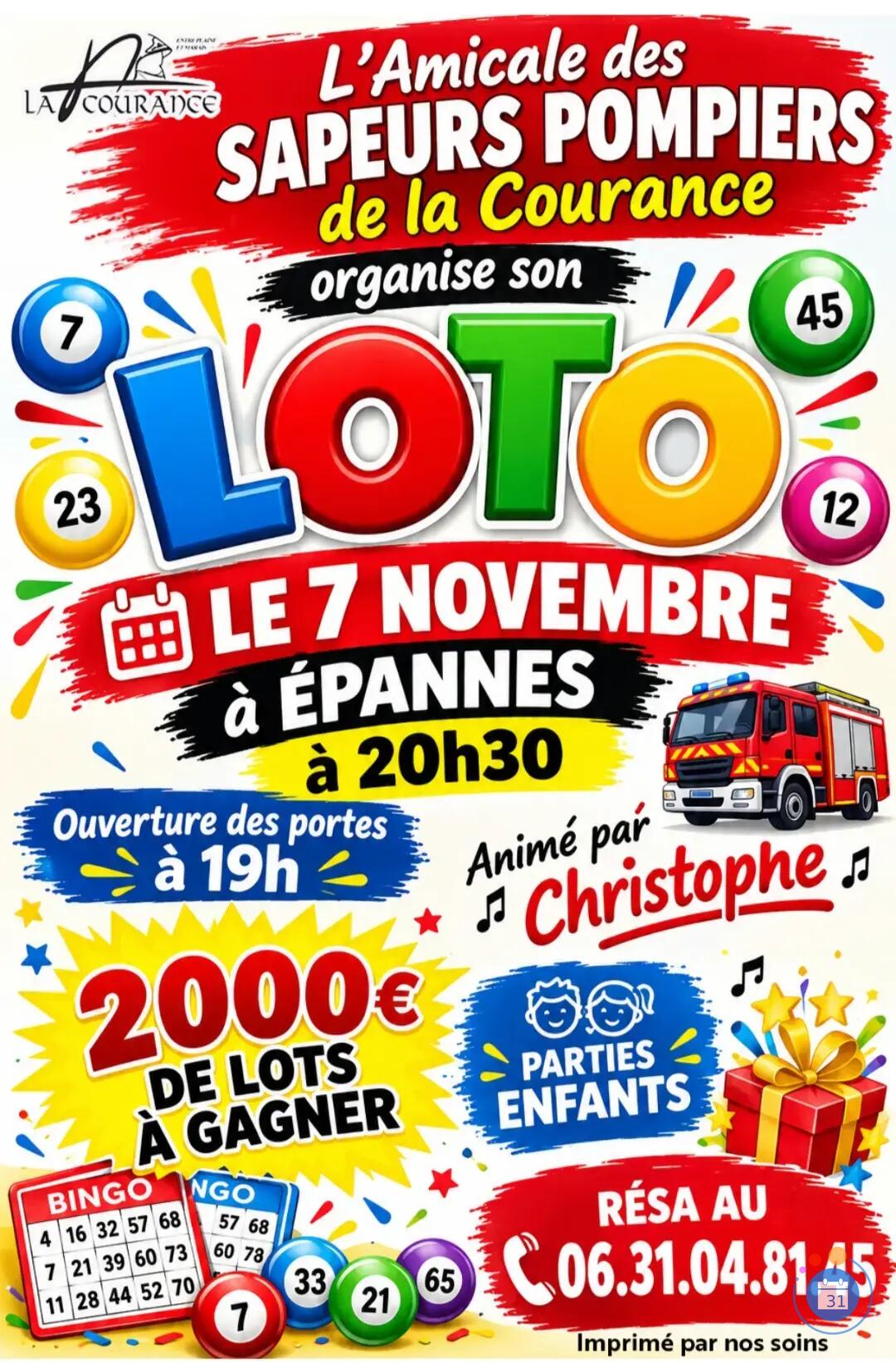 Flyer Loto de l'amicale des sapeurs pompiers de la courance