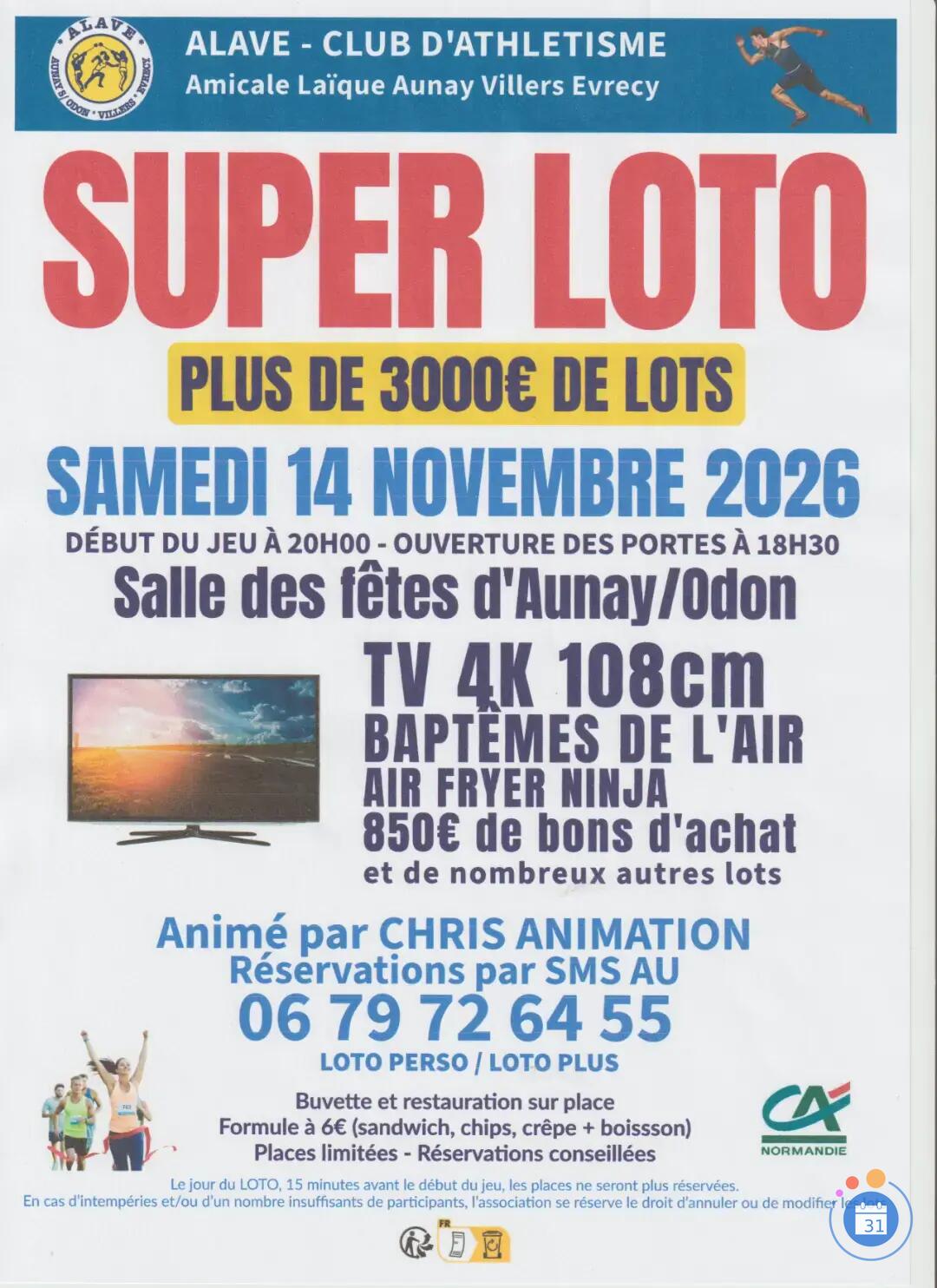Flyer Super loto aunay sur odon anime par chris animation