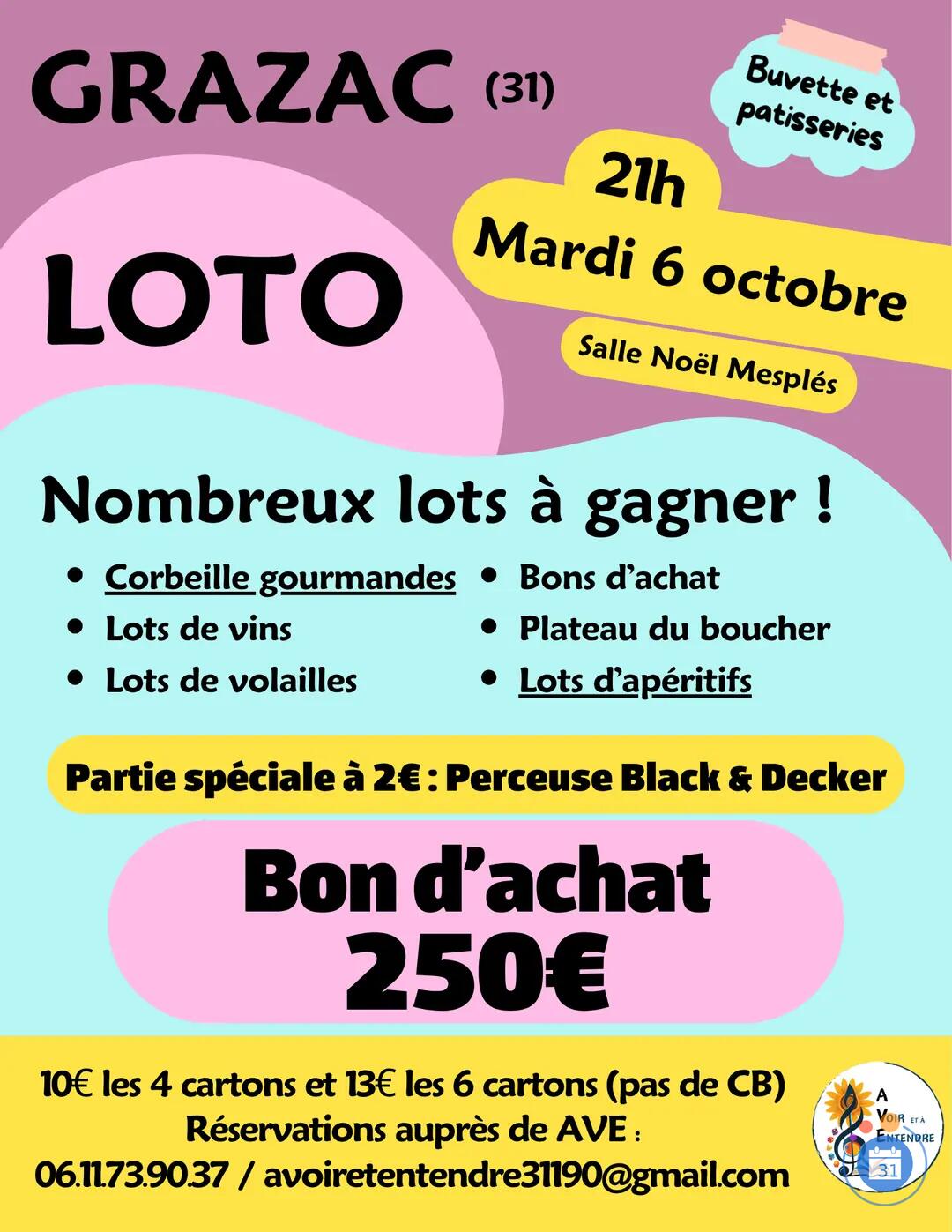 Flyer Loto A.V.E à Grazac du 6 octobre 2026