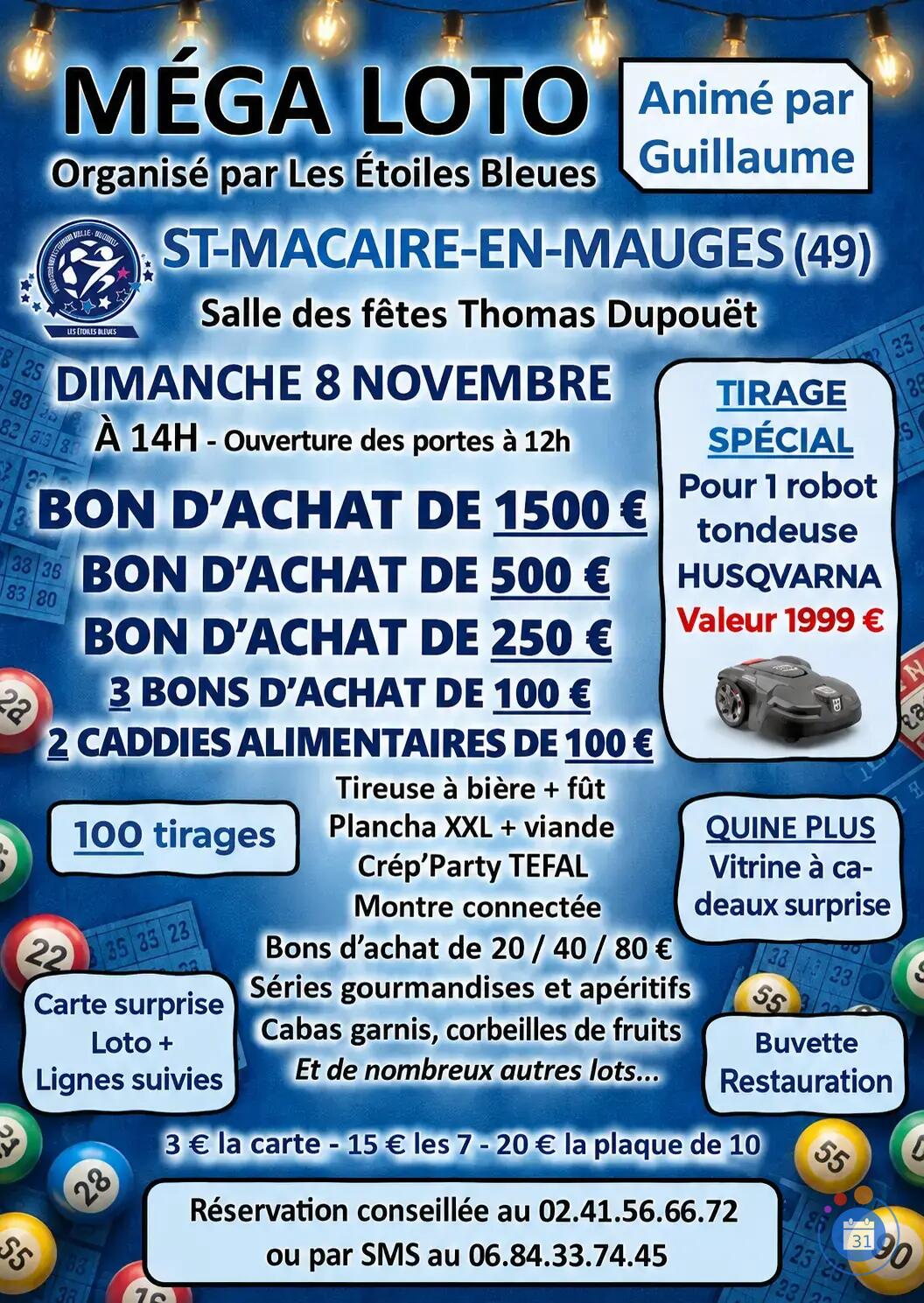 Flyer MÉGA LOTO à Saint-Macaire-en-Mauges animé par GUILLAUME