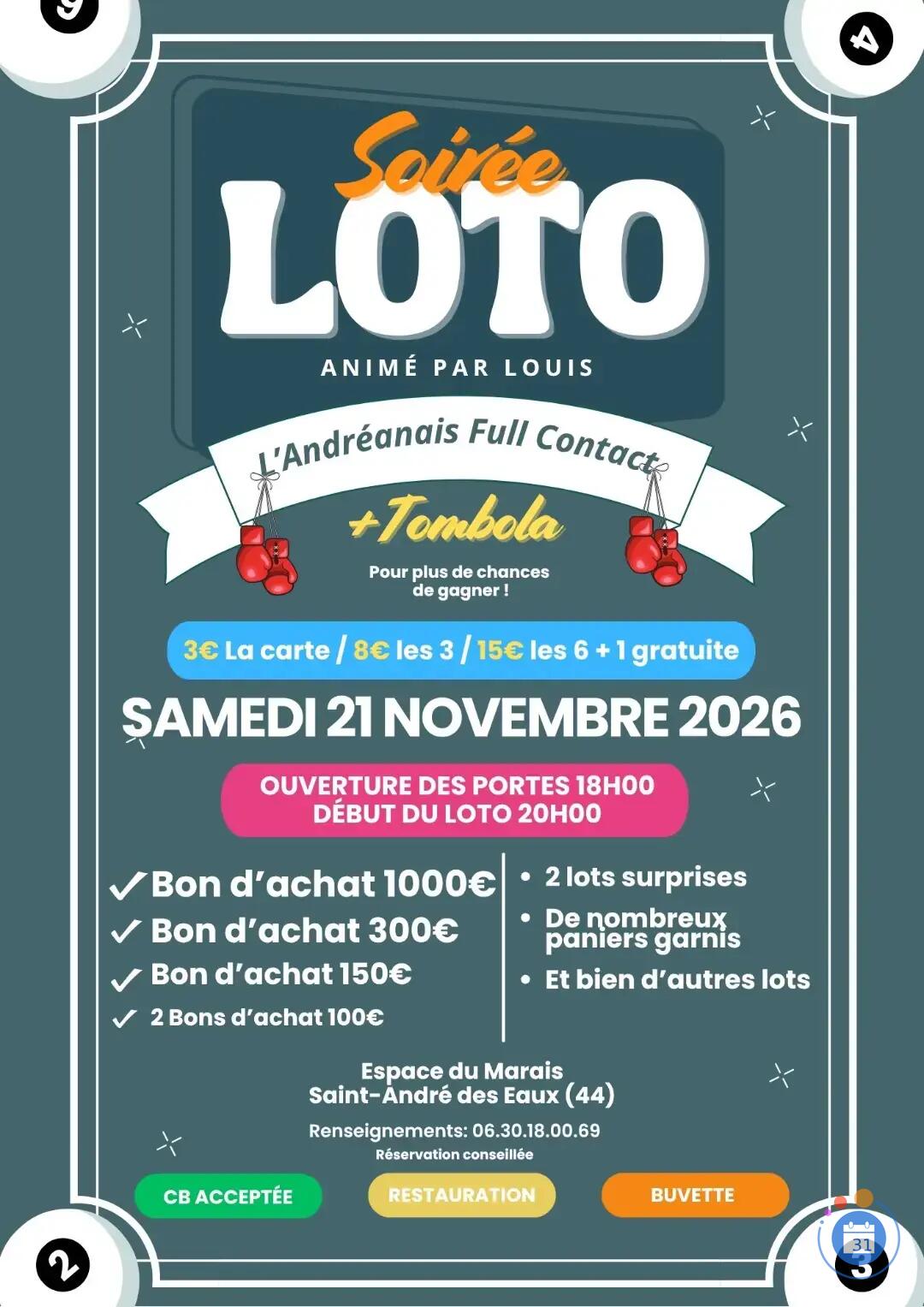 Flyer Super Loto du Full Contact Andréanais