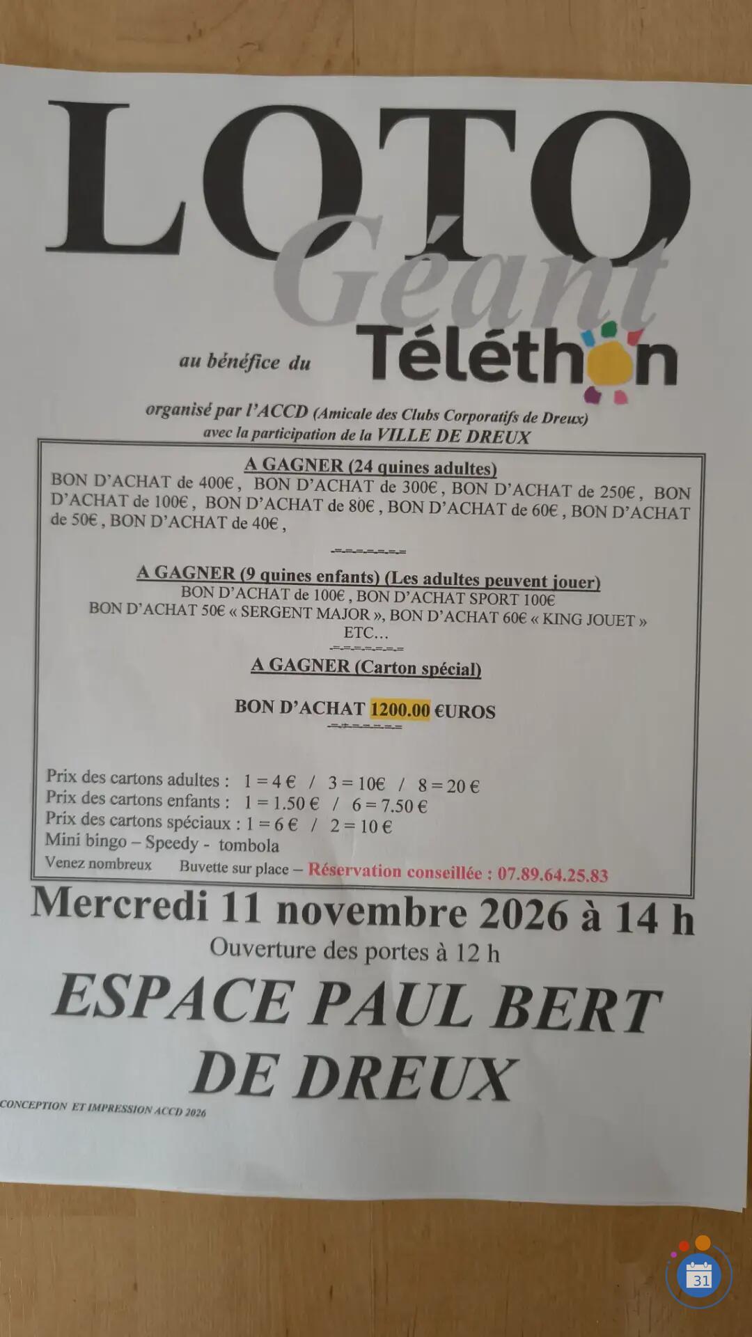 Image LOTO GÉANT AU PROFIT DU TELETHON ( 30 ème ) (photo 1)