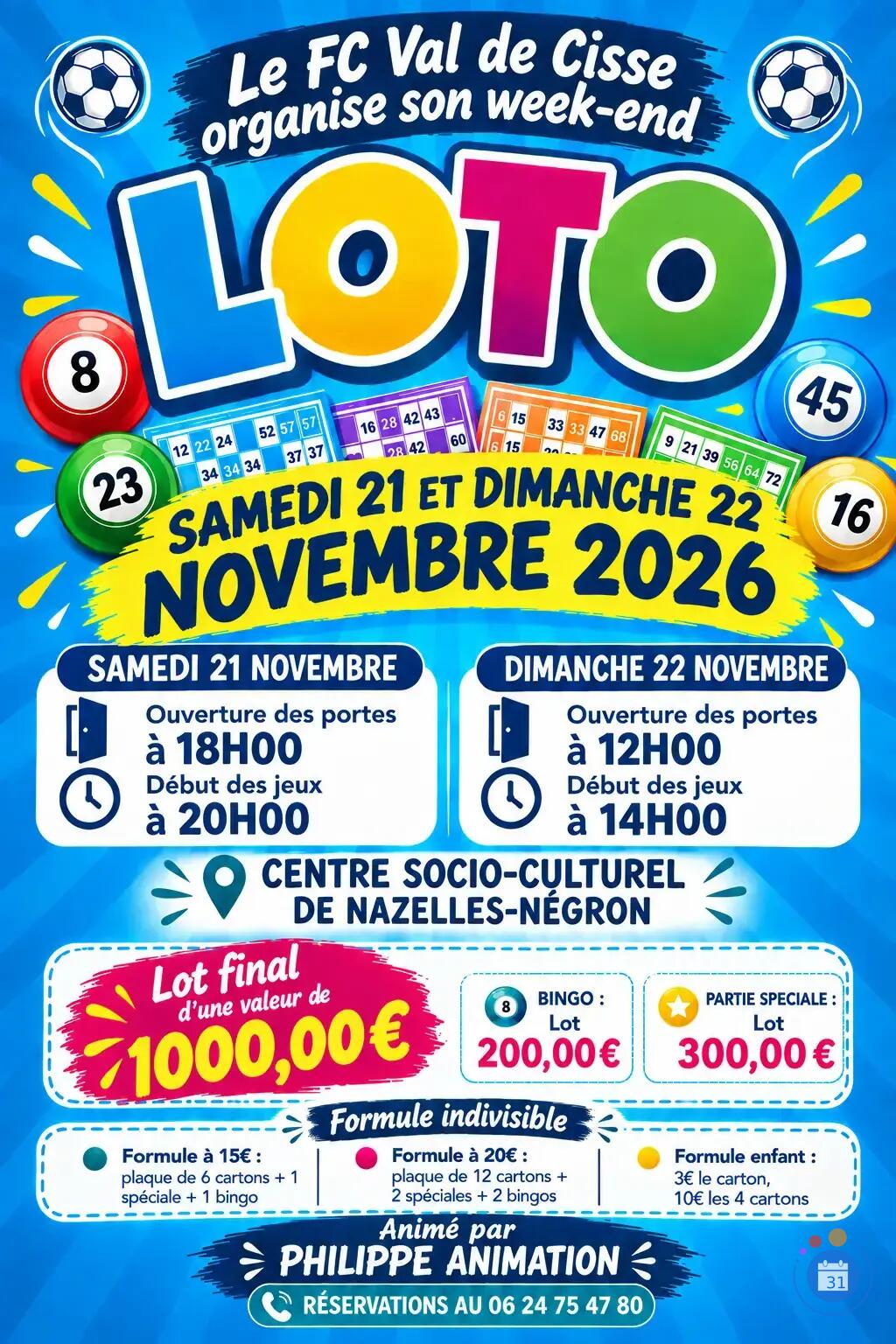 Flyer Super loto fc val de cisse anime par philippe animation