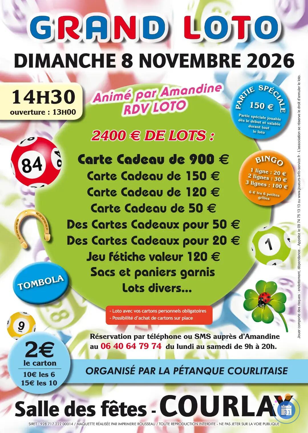 Flyer Grand loto anime par amandine rdv loto a courlay