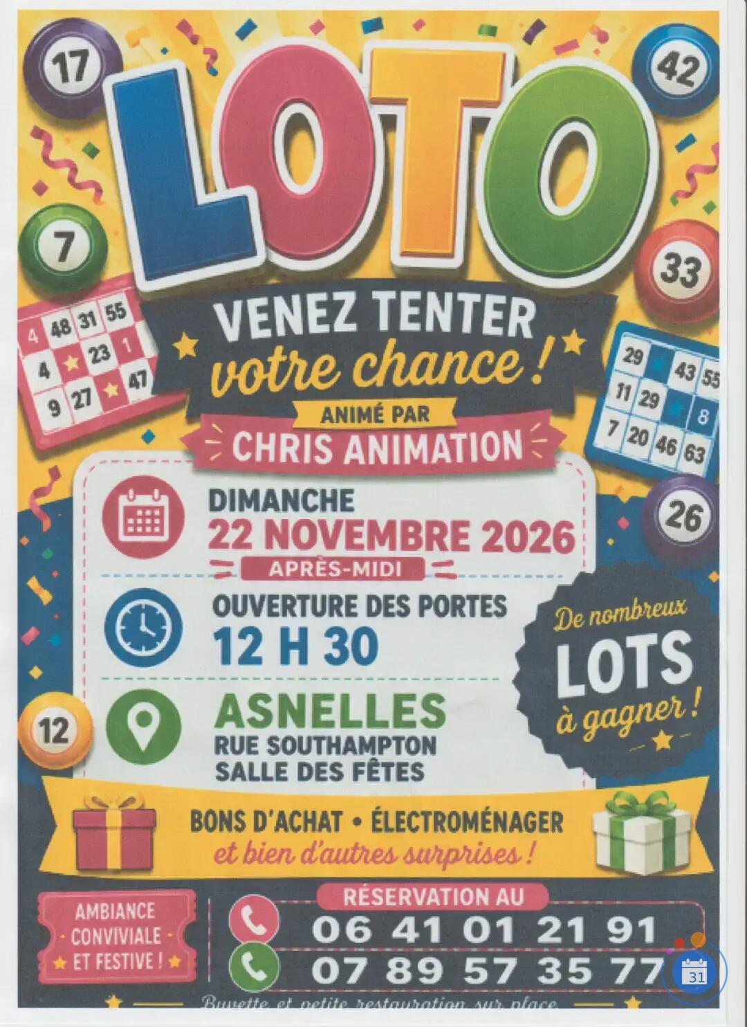 Flyer Loto asnelles anime par chris animation
