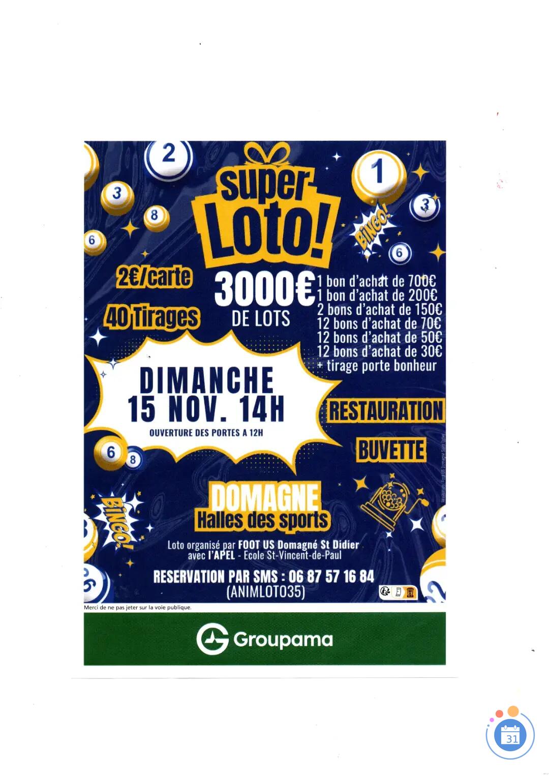 Flyer SUPER LOTO Animé par ANIMLOTO35 BERNARD