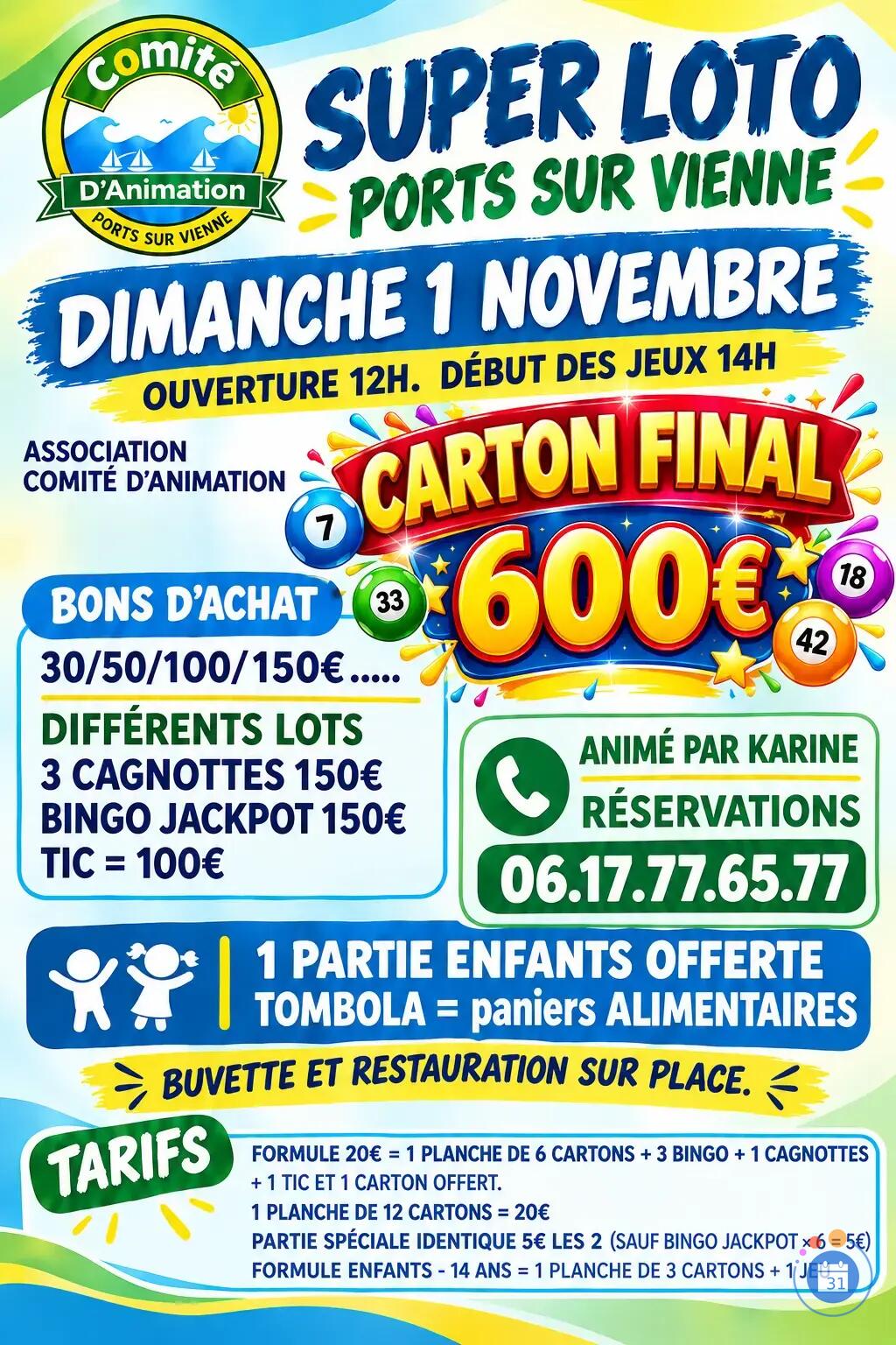 Flyer Loto association comité d’animation animé par KARINE