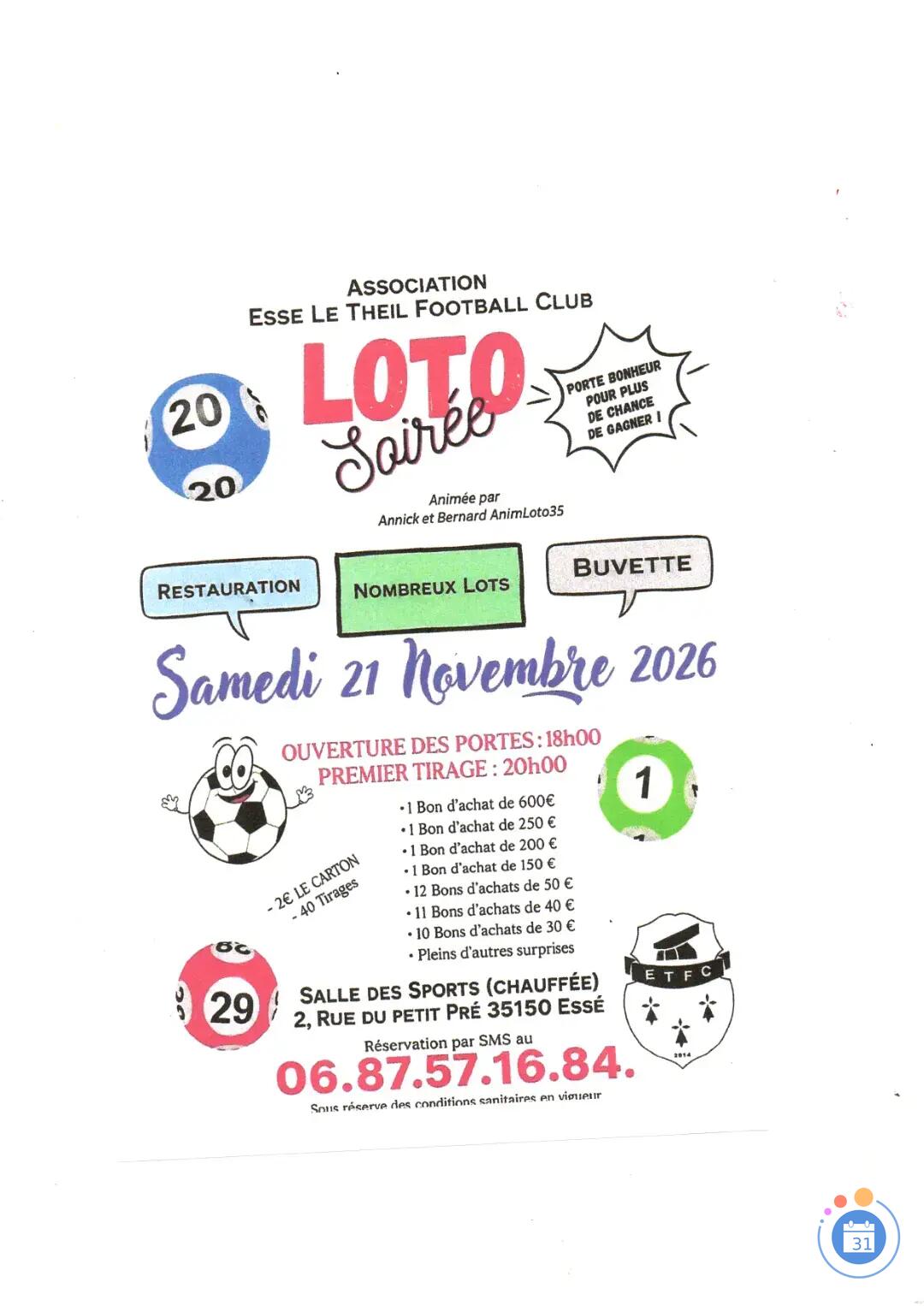 Flyer LOTO Animé par Animloto35 BERNARD