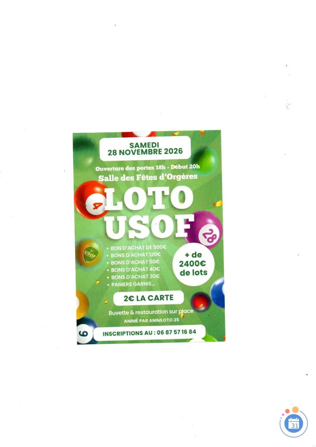 Flyer LOTO Animé par Animloto35 BERNARD