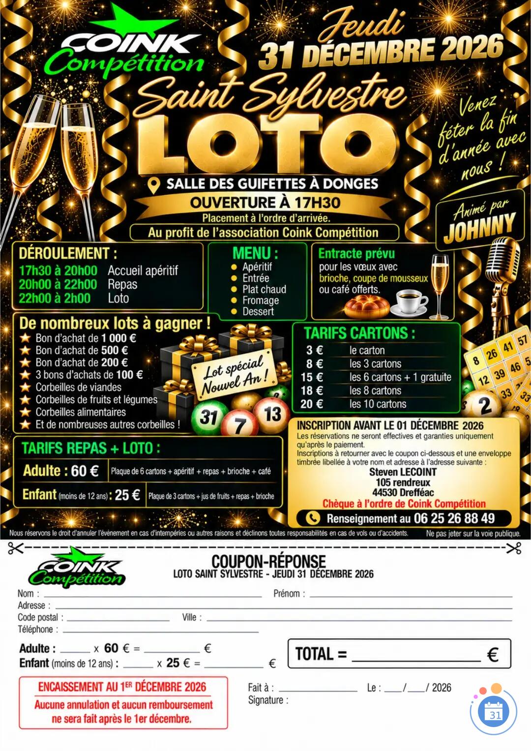 Flyer Loto saint sylvestre avec repas