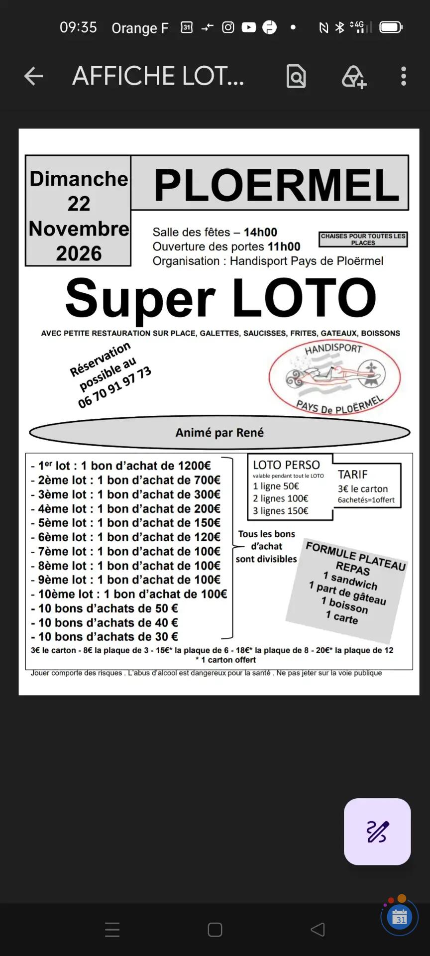 Flyer SUPER LOTO de PLOERMEL