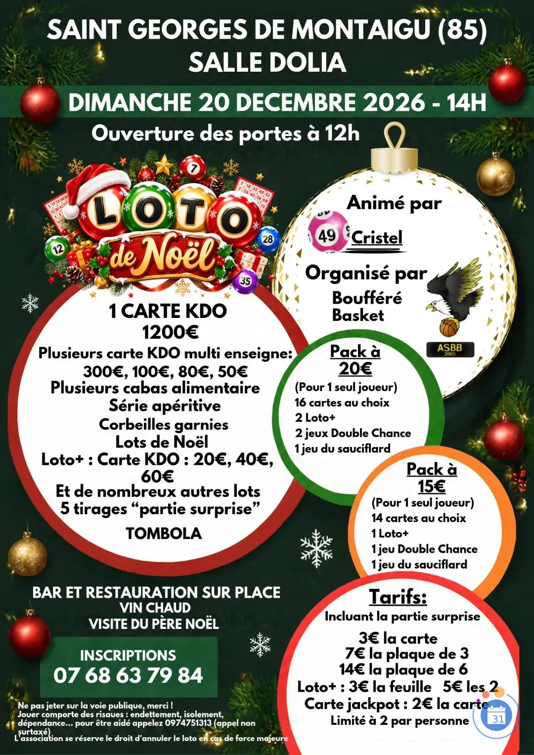 Flyer Loto de noêl / association asbb / animation "cristel"