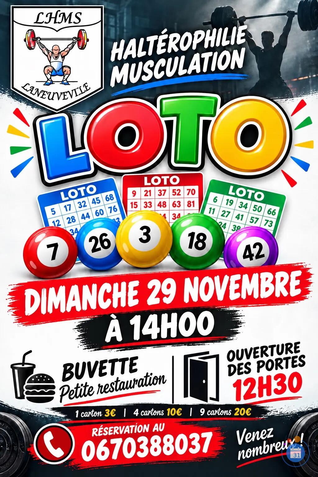 Flyer Loto du club d’ Haltérophilie Musculation de Laneuveville