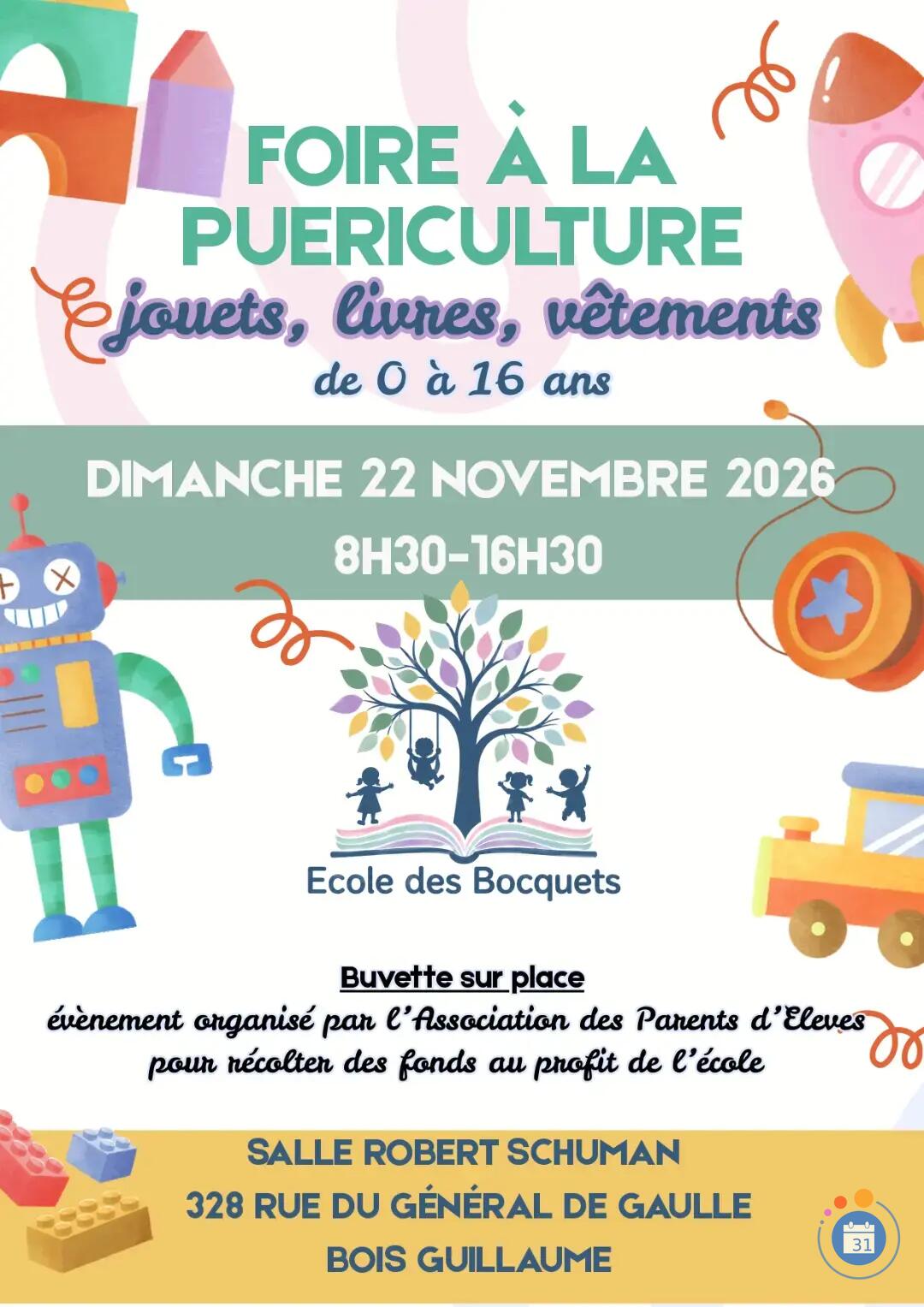 Image Foire à la puériculture, aux jouets et vêtements 0-16 ans de l'APE des Bocquets (photo 1)
