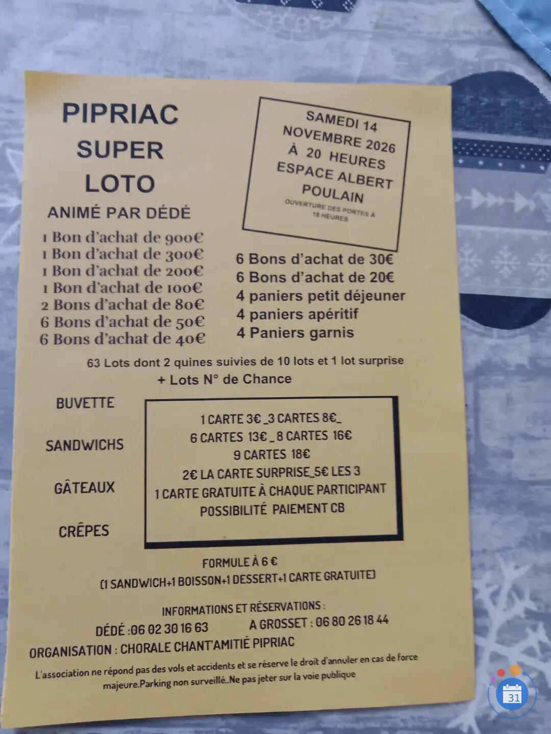 Flyer Super Loto. Animé par Dédé