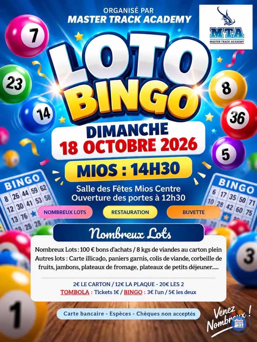 Flyer Loto bingo master track academy