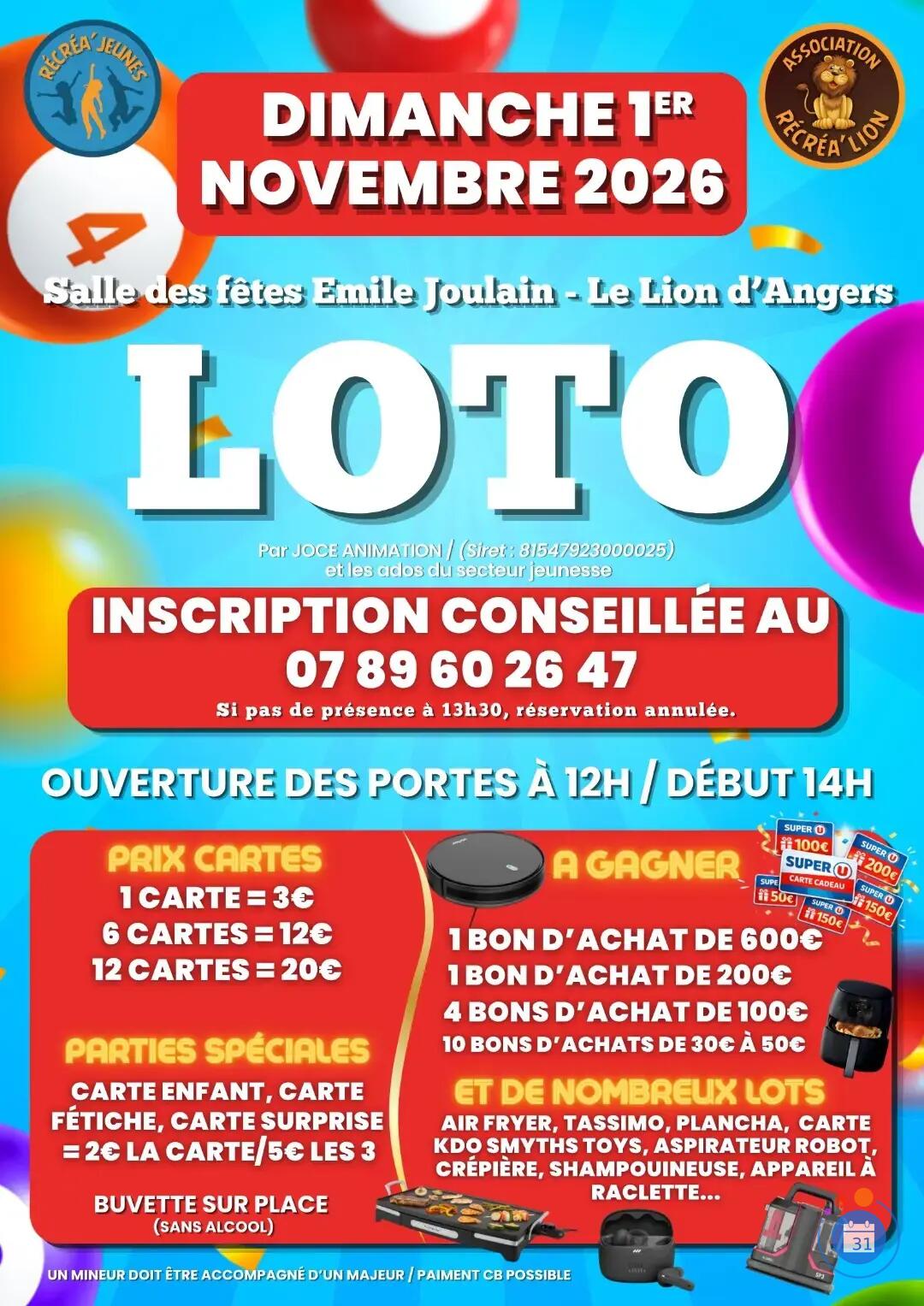Flyer Loto association recrea' lion par joce animation