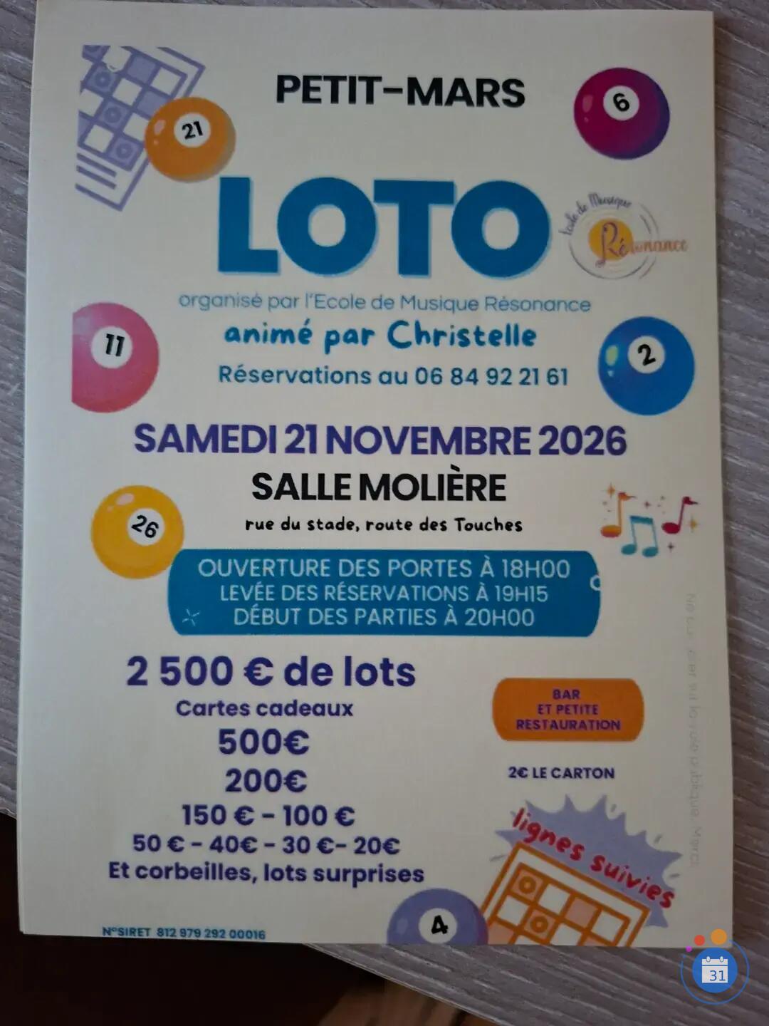 Flyer Loto école de musique résonance