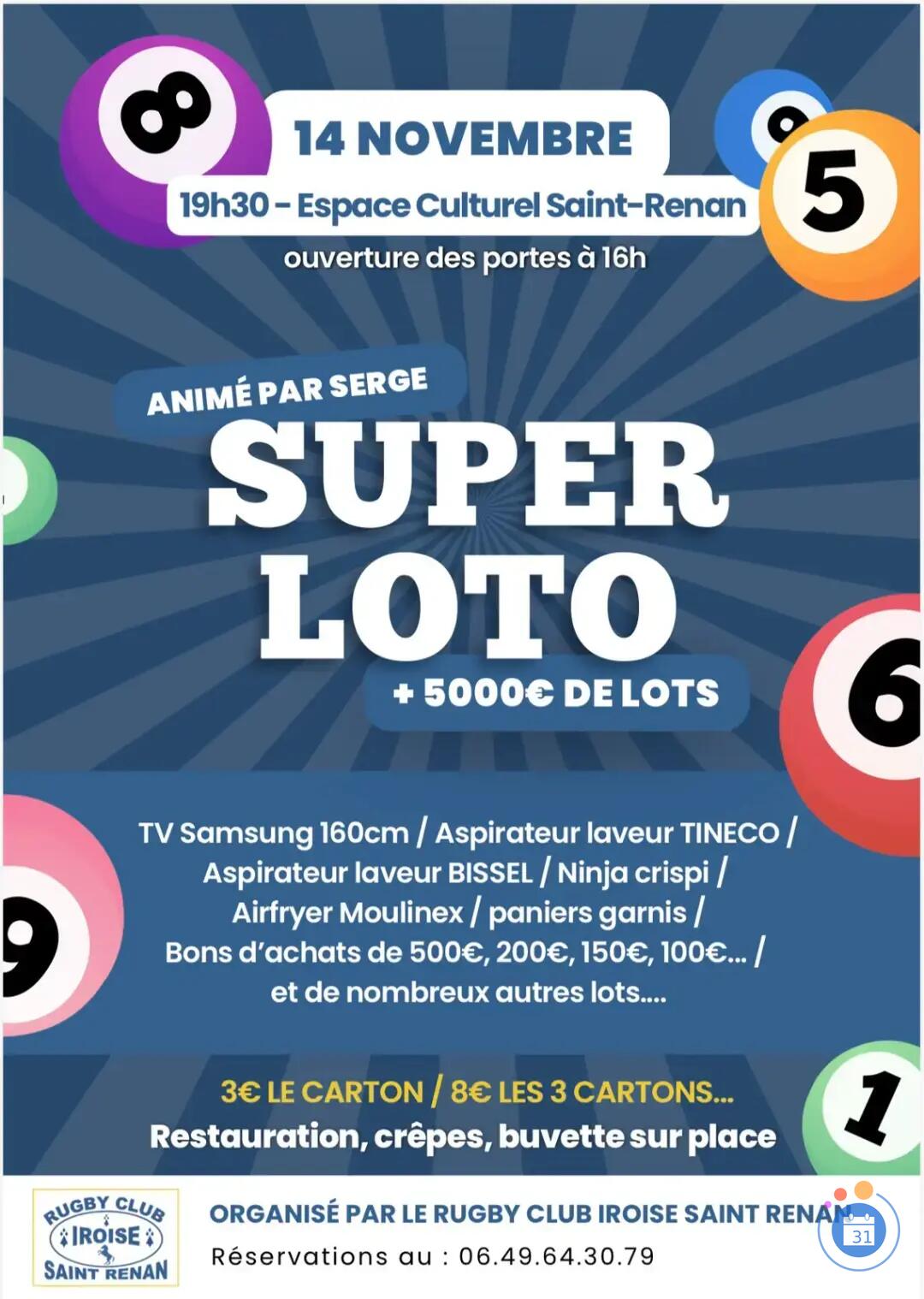 Flyer Super loto du rugby club saint renan
