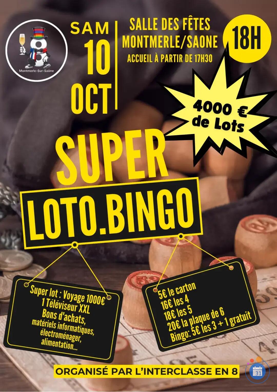 Flyer Loto Bingo Interclasse en 8 de Montmerle