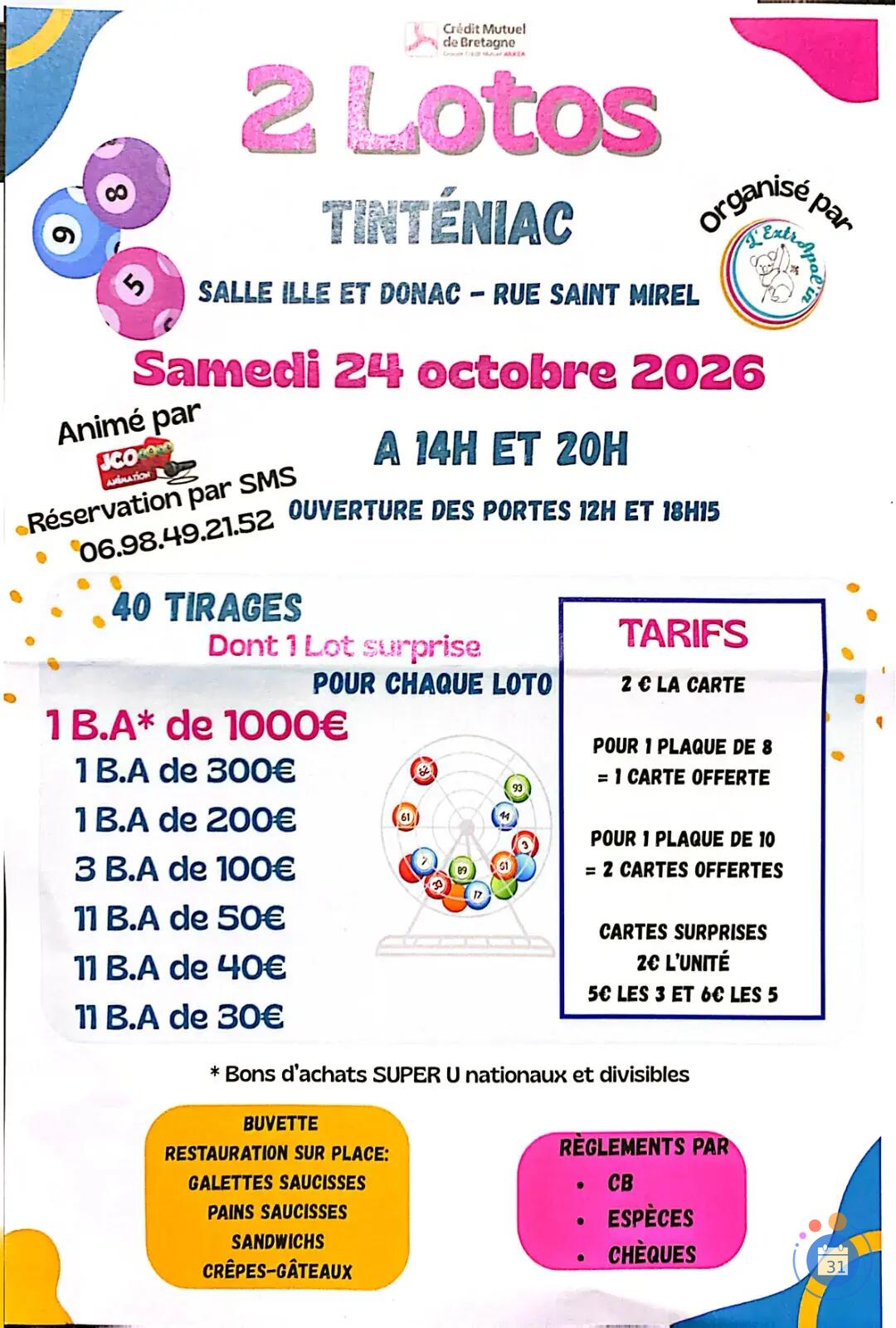 Flyer 2 supers lotos Extrapol'in de Tinténiac avec JCO