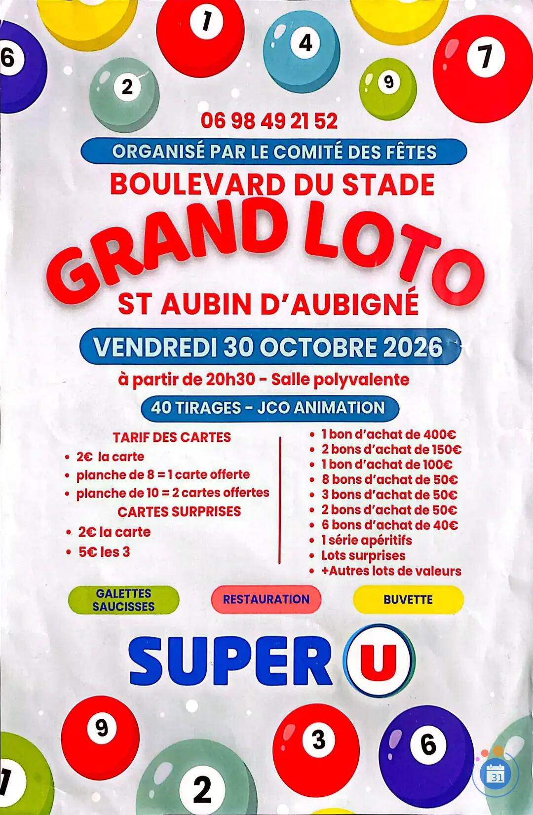 Flyer Super loto du Comité des Fêtes avec JCO