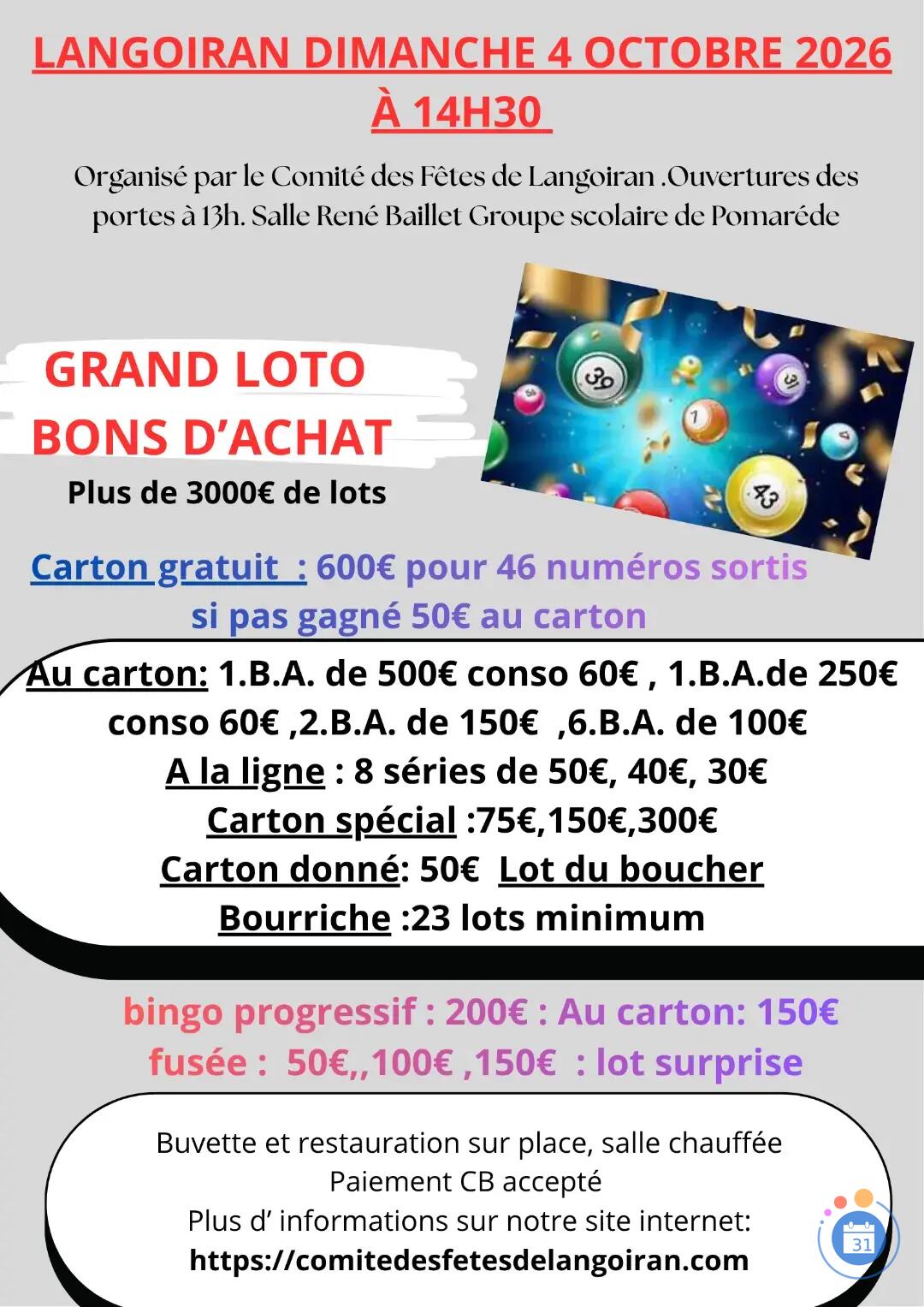 Image Grand loto bon d'achats 46 lots+jeux (photo 1)