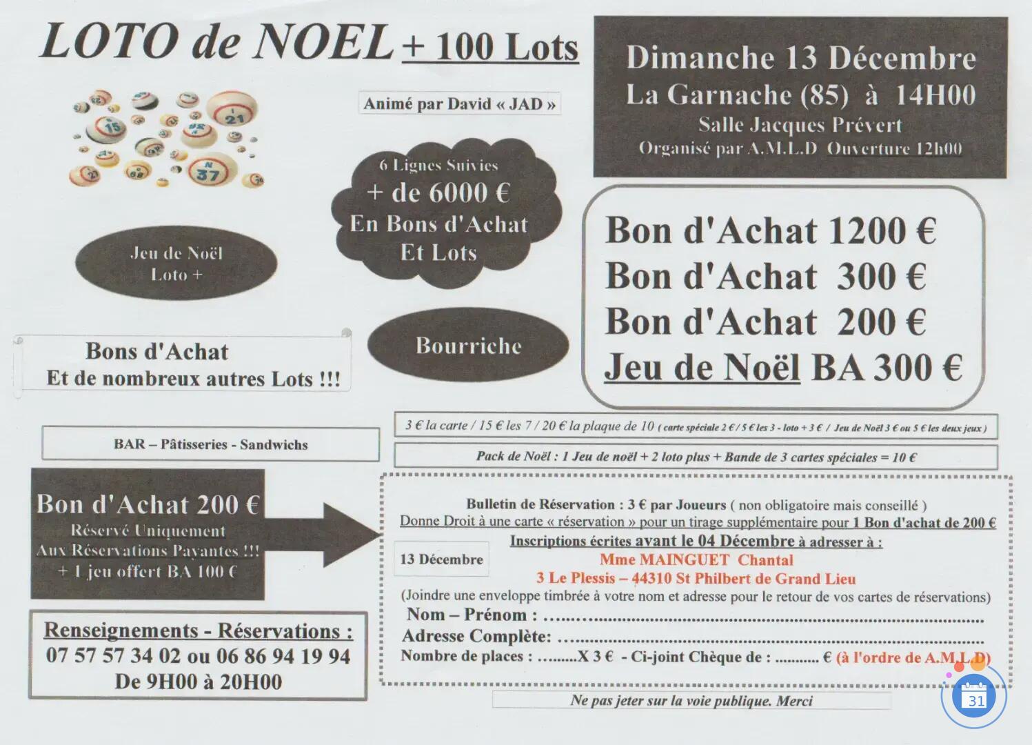 Flyer LOTO de Noel animé par David jad