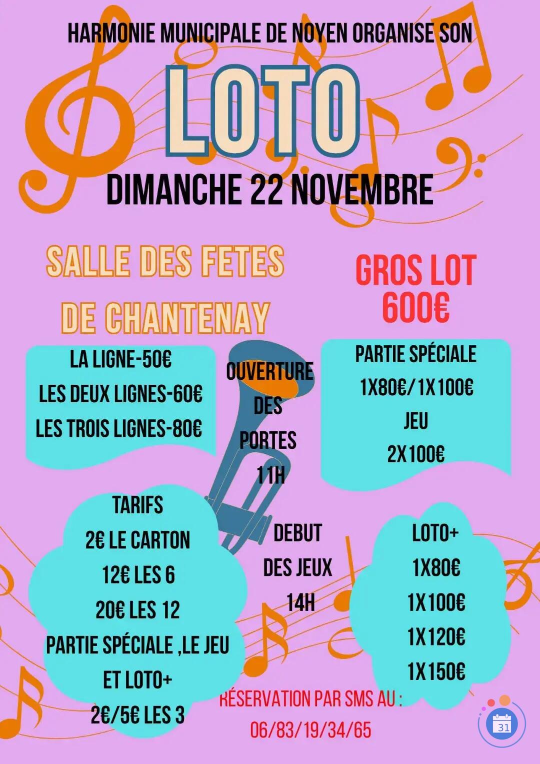 Flyer super loto de l'harmonie municipale de noyen