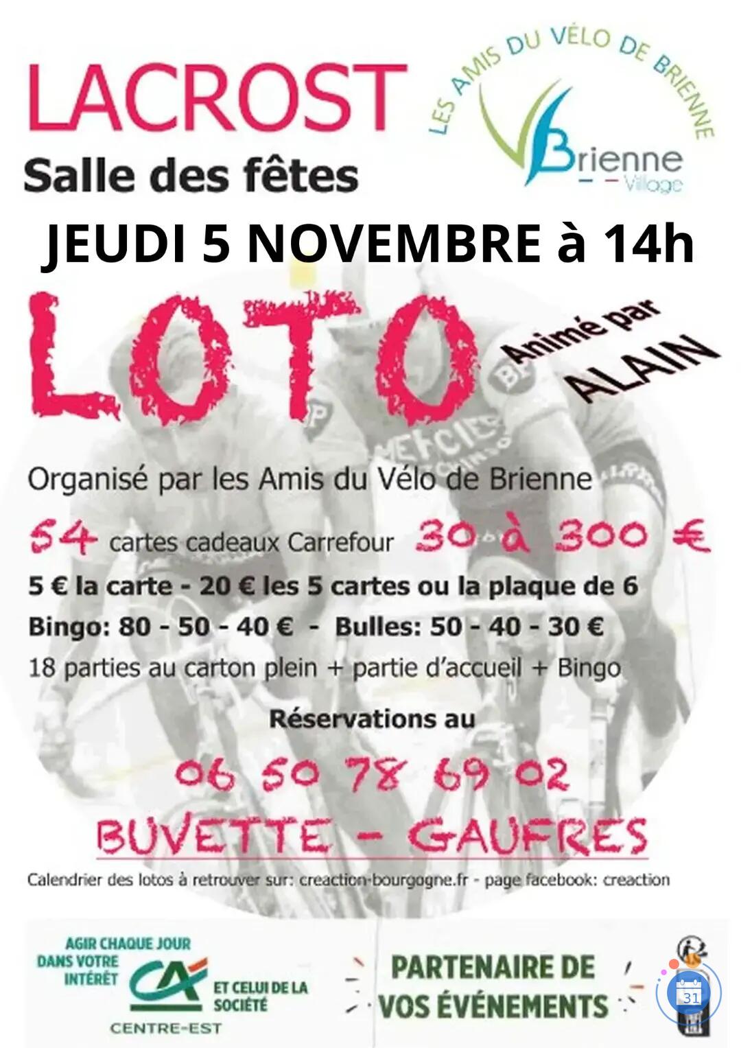 Flyer Loto Les Amis du Vélo de Brienne
