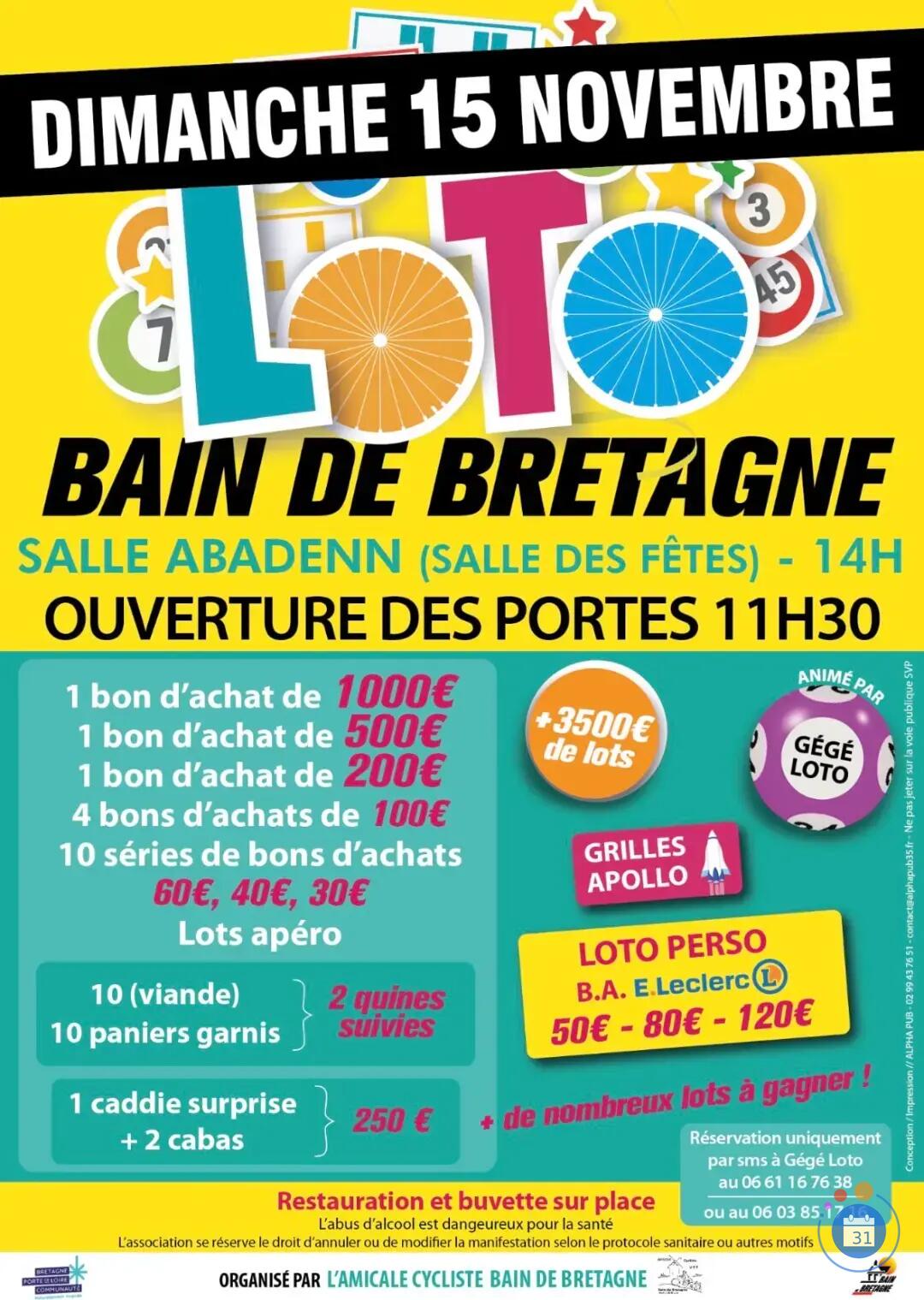Flyer Super loto du ACBB Bain de Bretagne Anim Gégé loto