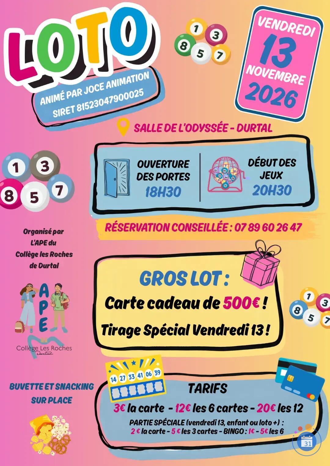 Flyer Loto de l ape college les roches de durtal