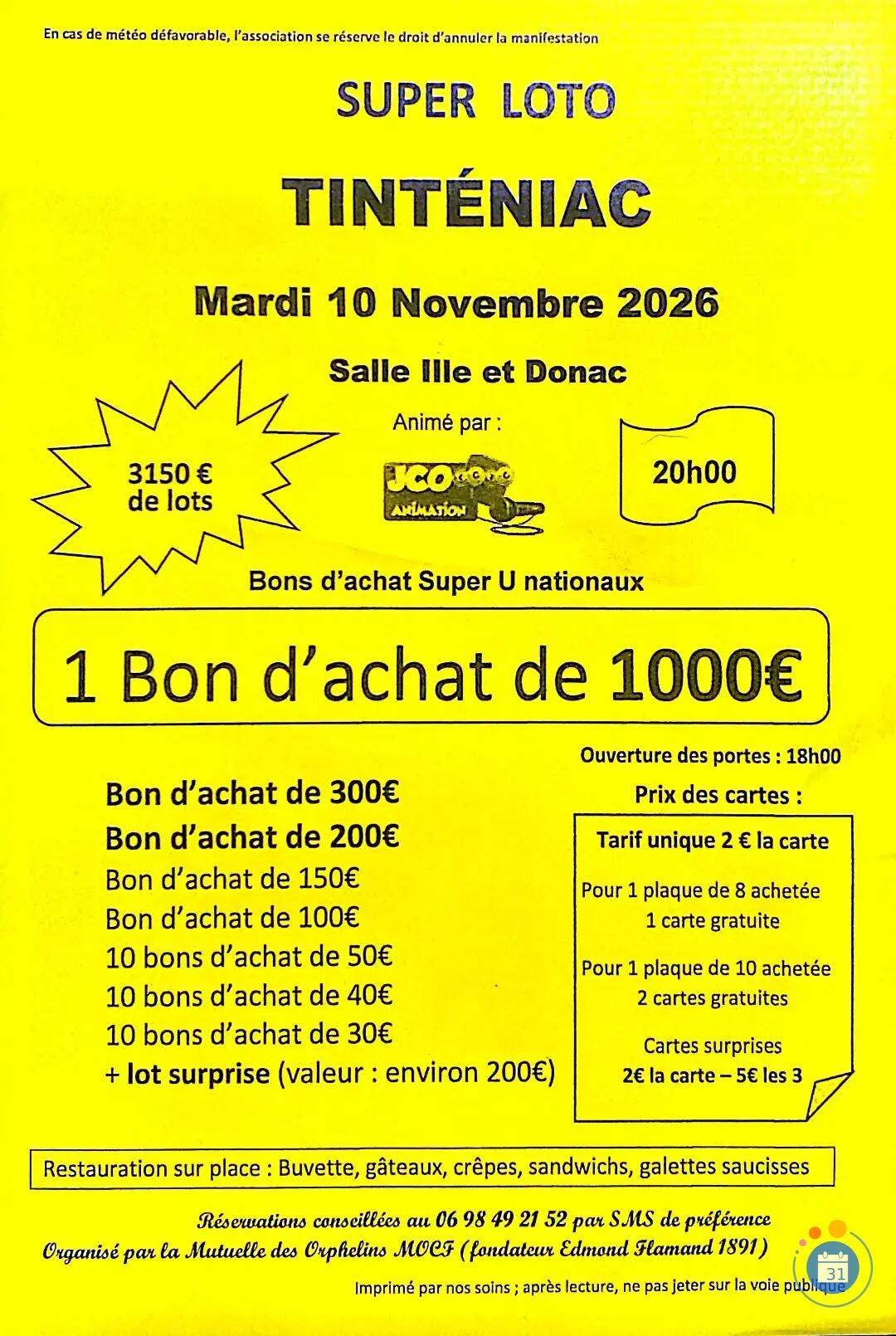 Flyer Super loto MOCF Mutuelle des Orphelins avec JCO