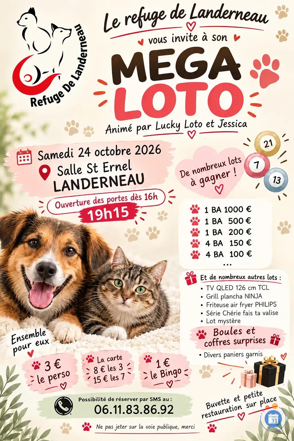 Flyer Super loto du refuge par Lucky Loto et Jessica